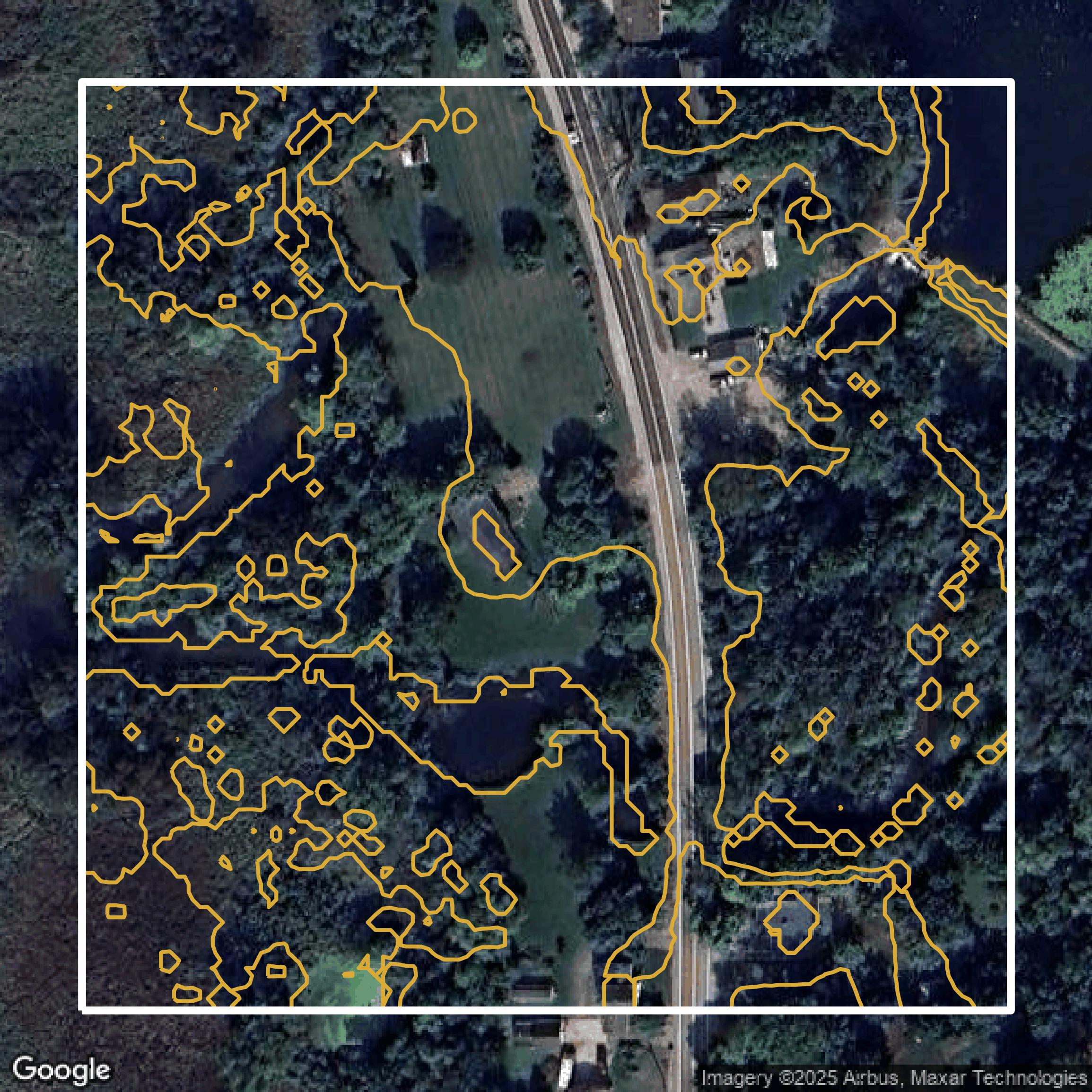 This image shows a contour map in Oakland County created using GIS data in Equator.
