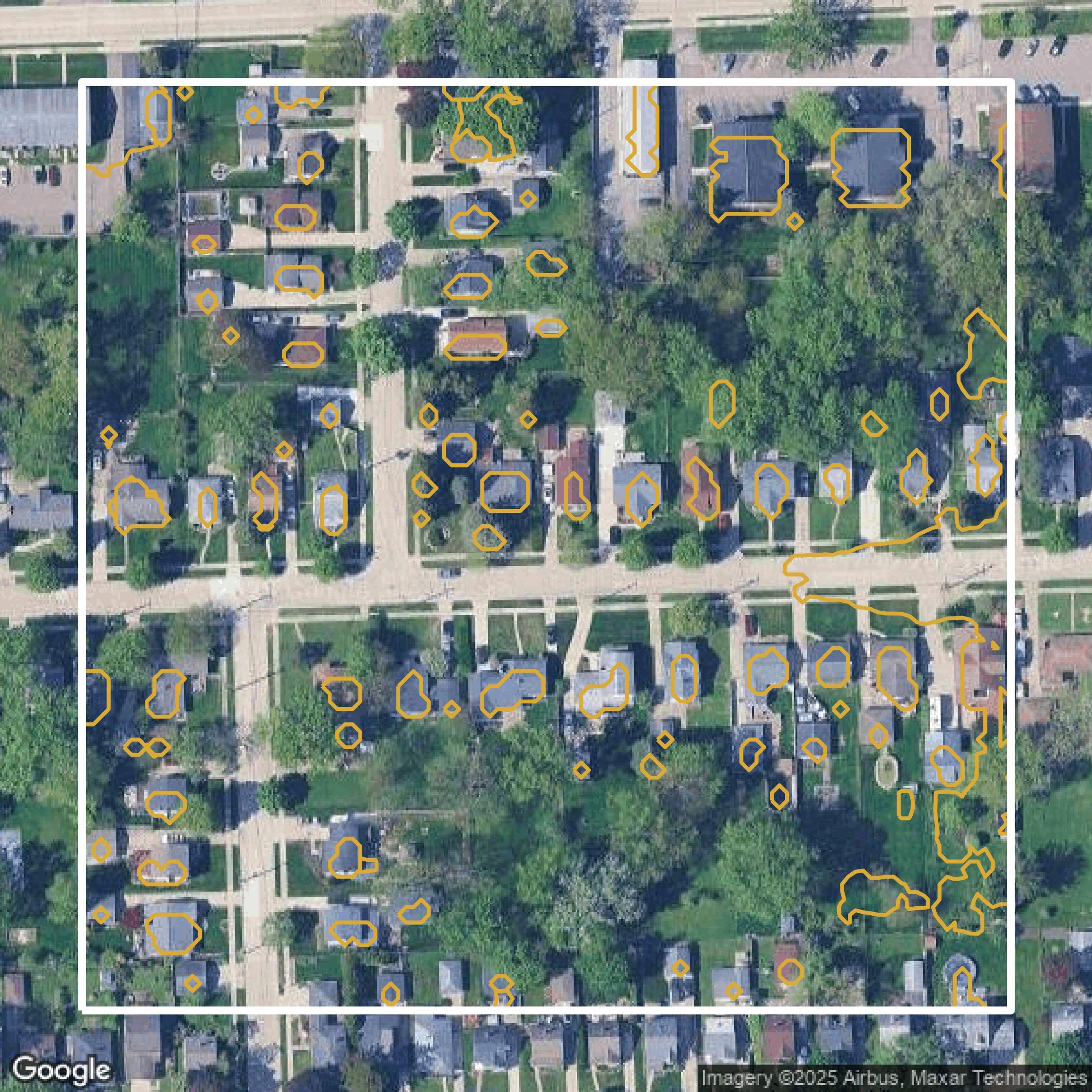 This image shows a contour map in Oakland County created using GIS data in Equator.