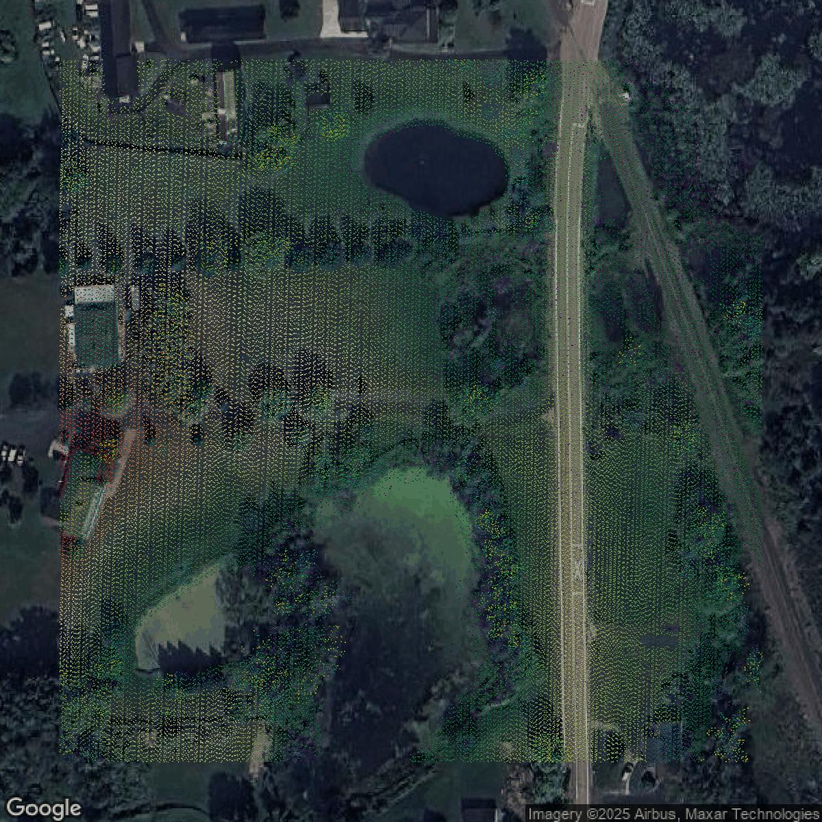 This image shows a LiDAR point cloud in Oakland County created using GIS data in Equator.