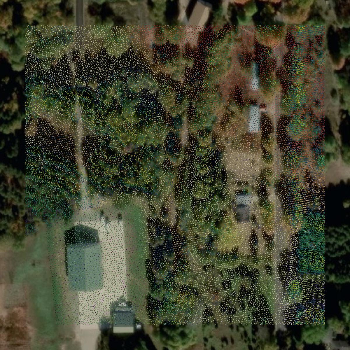 This image shows a LiDAR point cloud in Oceana County created using GIS data in Equator.