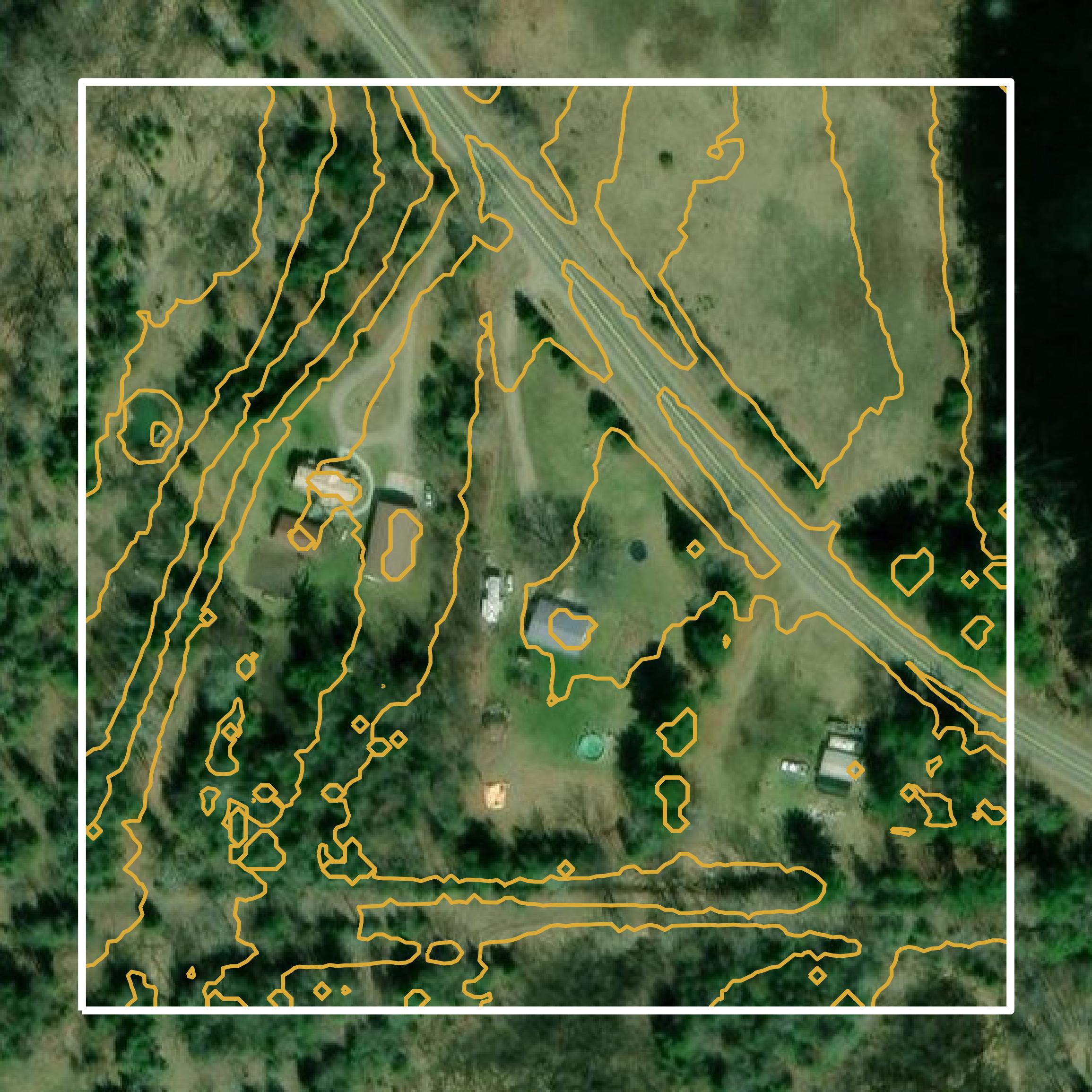 This image shows a contour map in Ogemaw County created using GIS data in Equator.