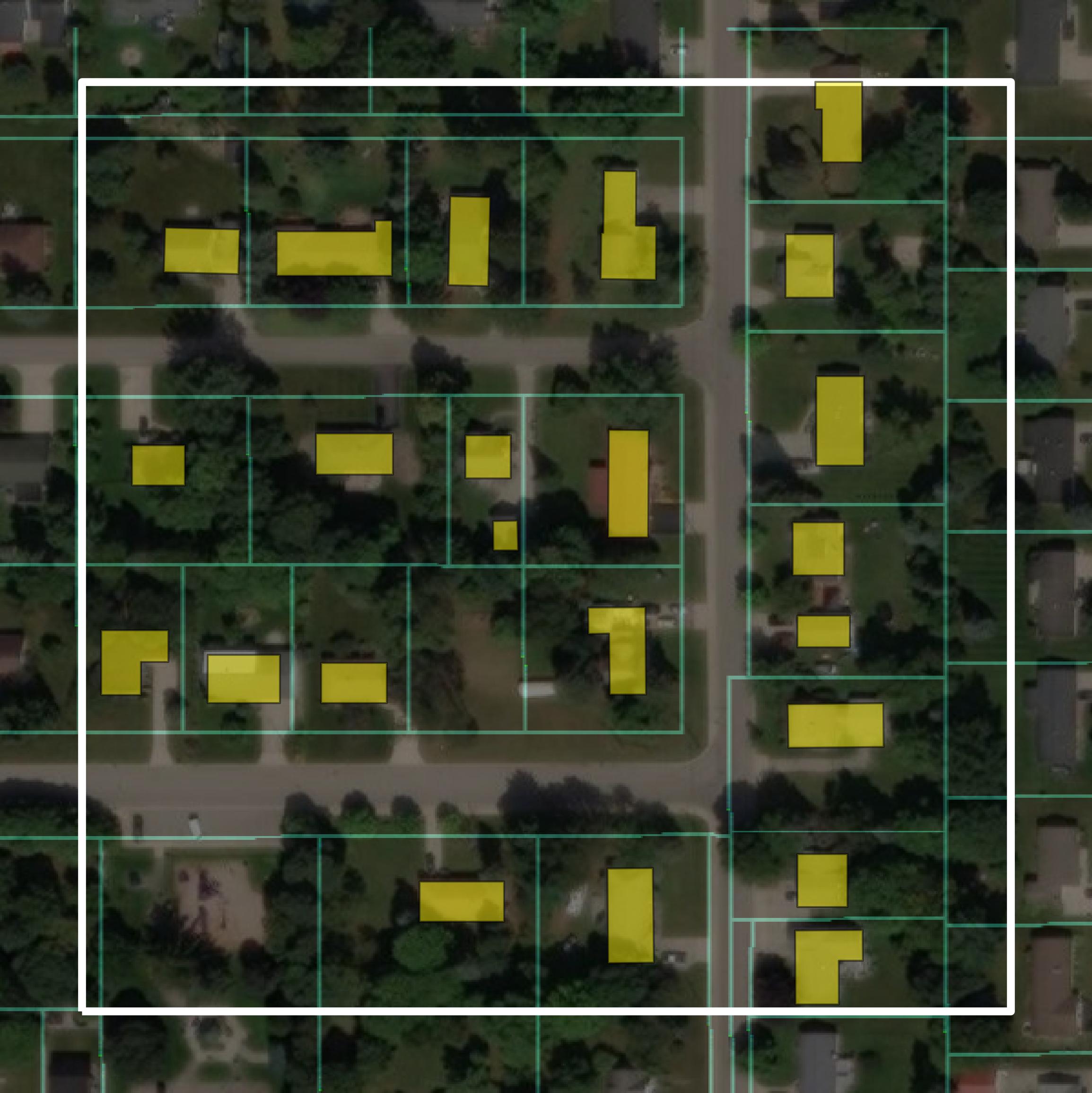 This image shows parcel and building data in Otsego County created using GIS data in Equator.