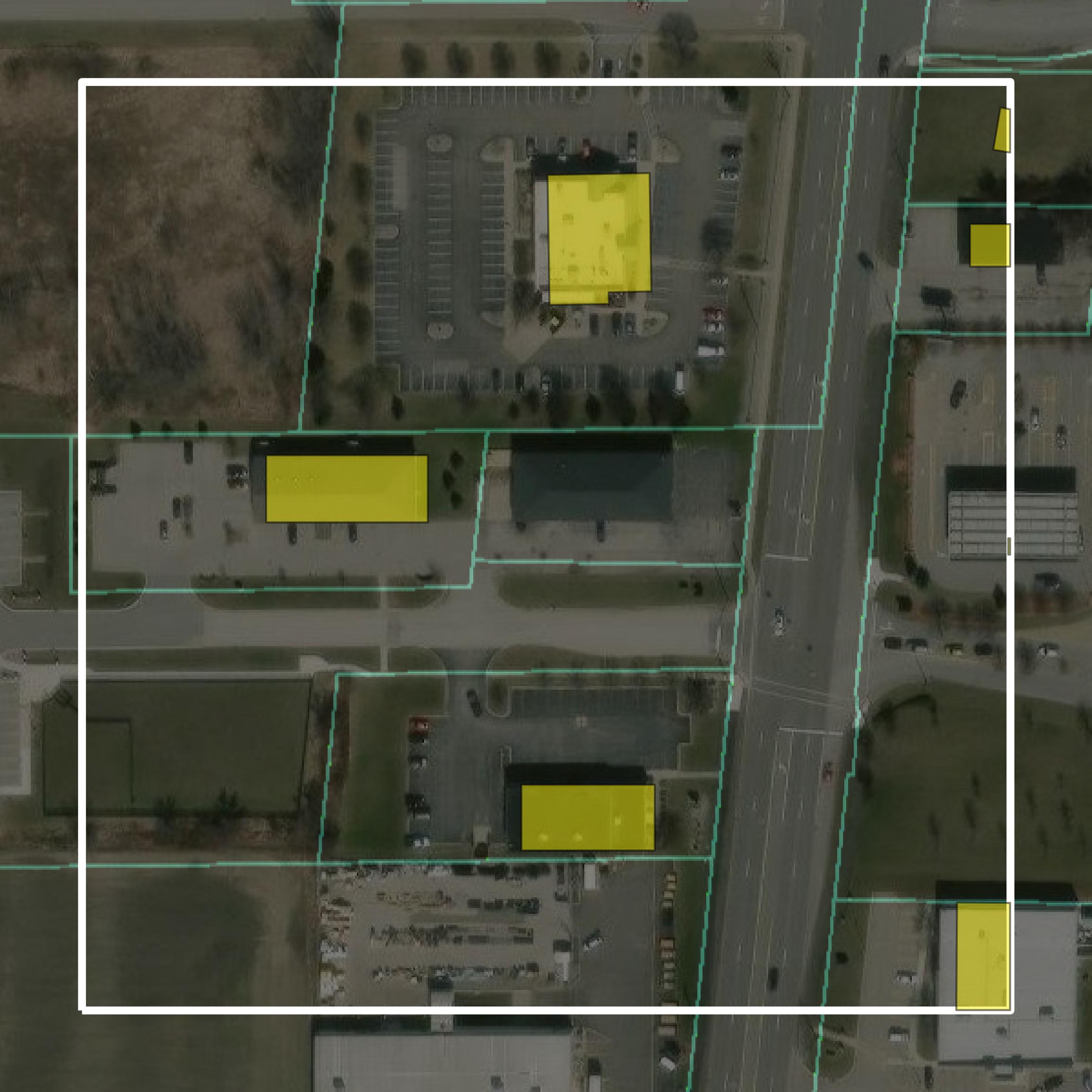 This image shows parcel and building data in Saginaw County created using GIS data in Equator.