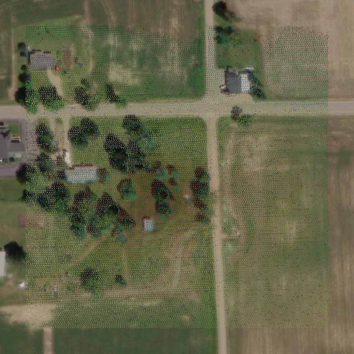 This image shows a LiDAR point cloud in Sanilac County created using GIS data in Equator.