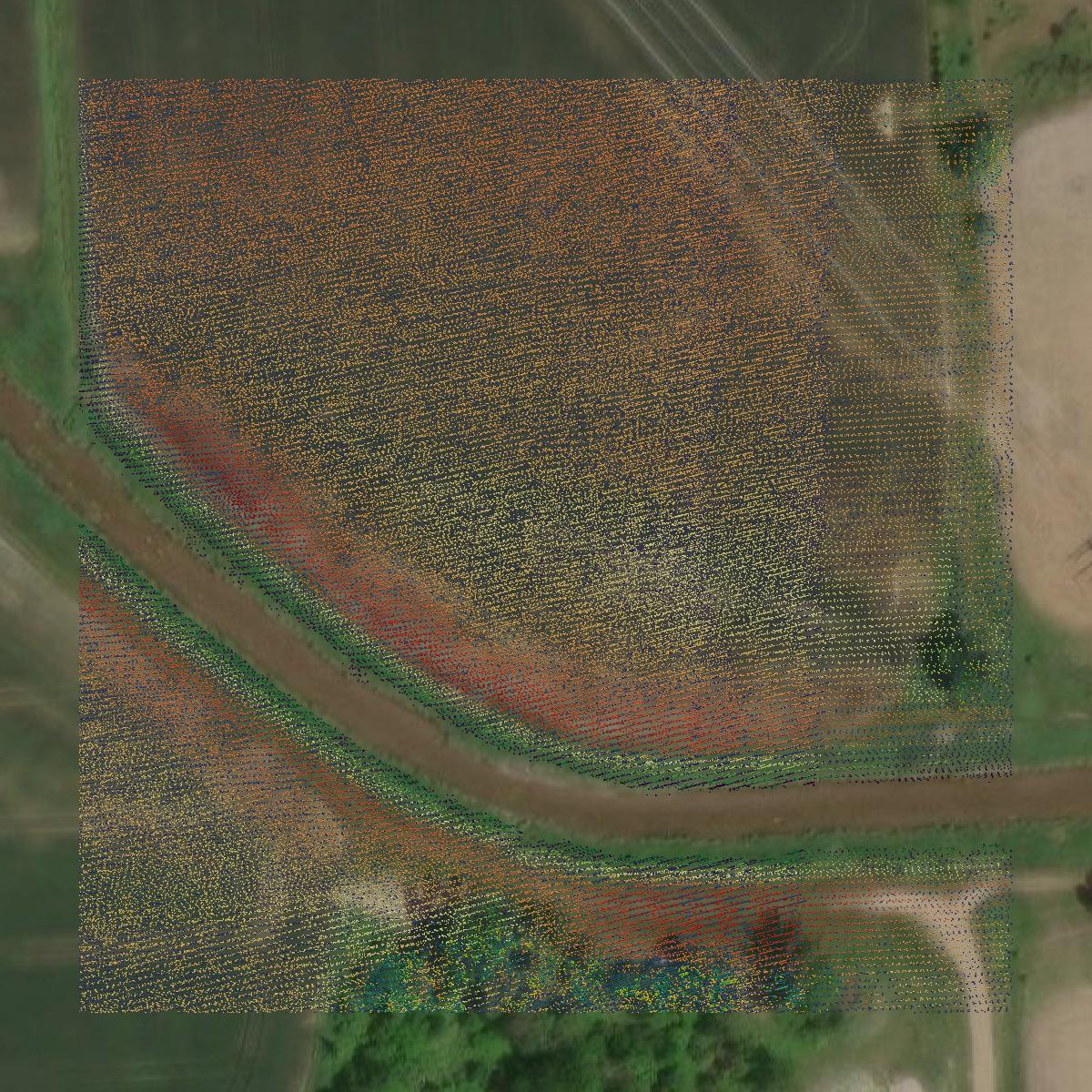 This image shows a LiDAR point cloud in Sanilac County created using GIS data in Equator.