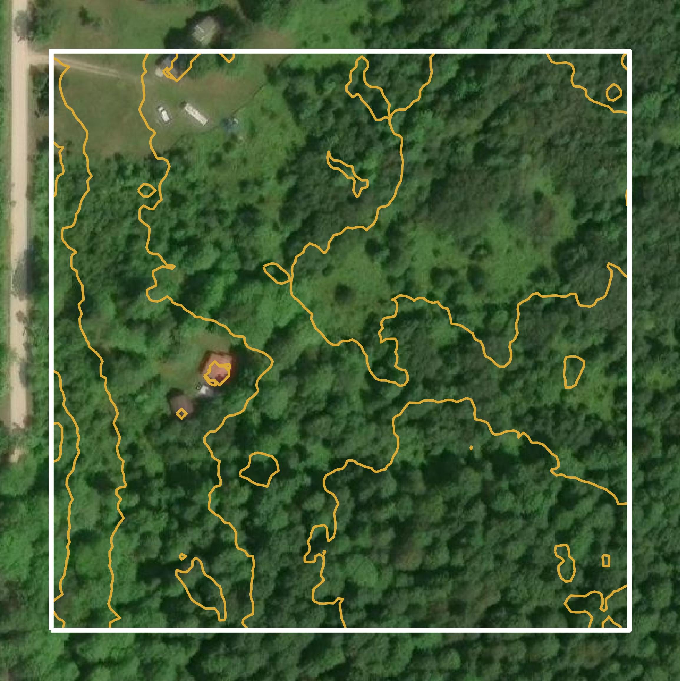 This image shows a contour map in Schoolcraft County created using GIS data in Equator.
