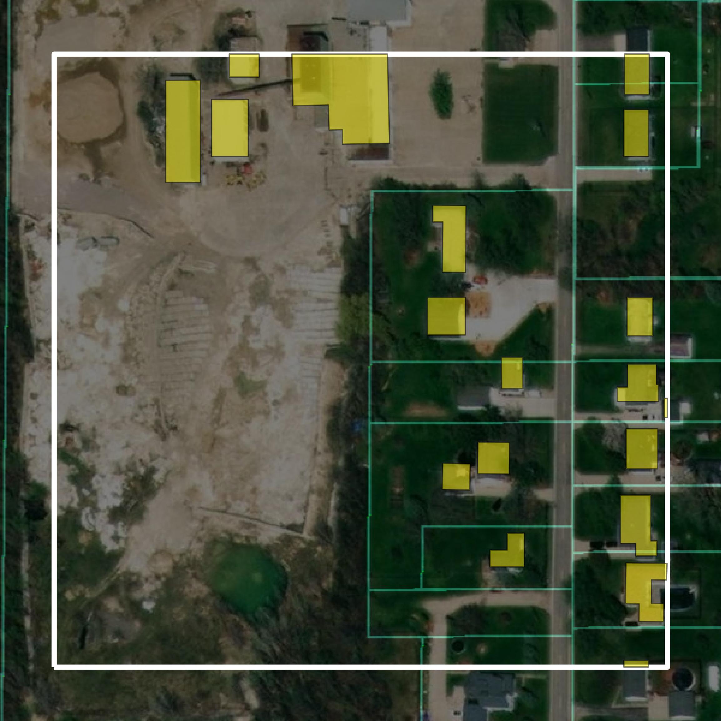 This image shows parcel and building data in Shiawassee County created using GIS data in Equator.