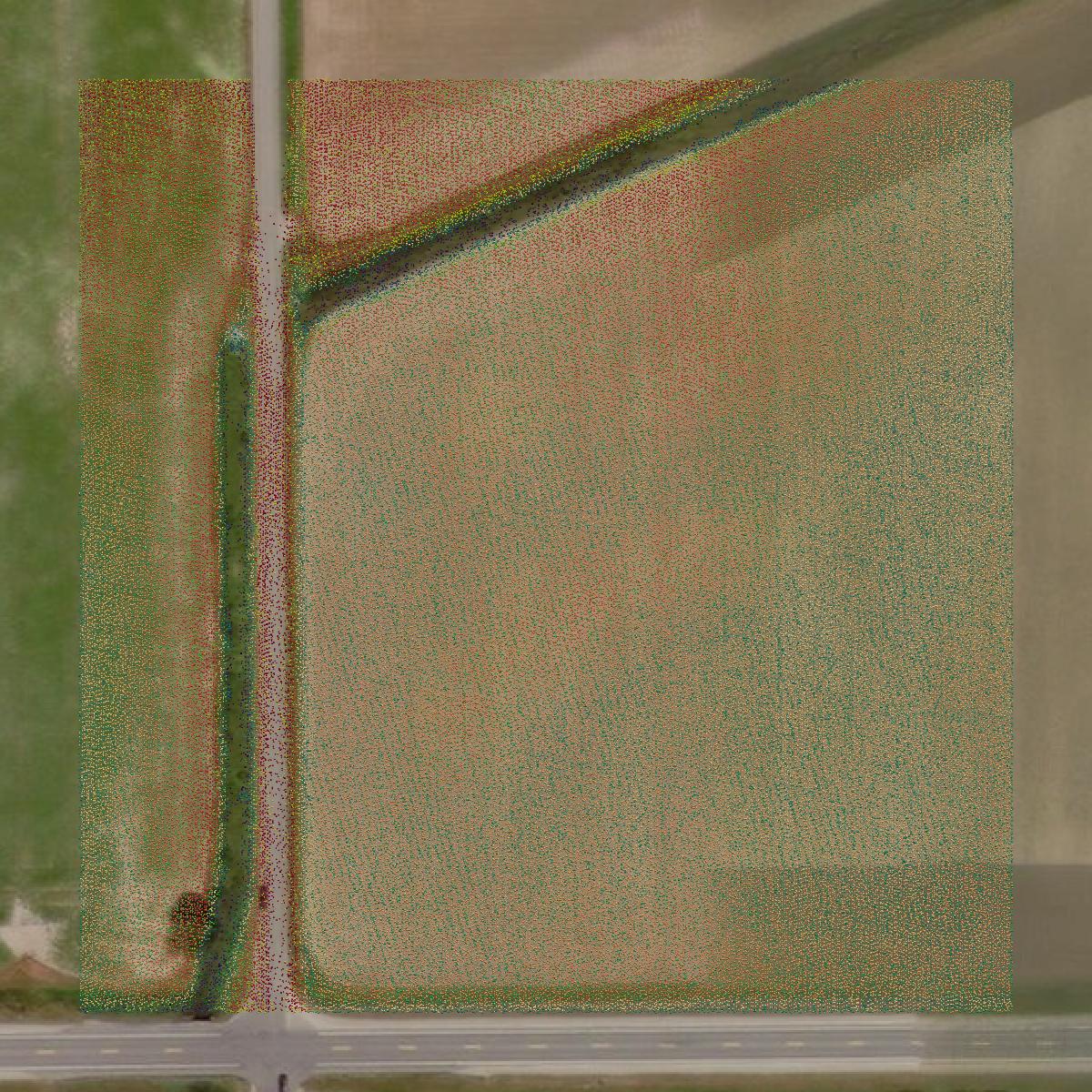 This image shows a LiDAR point cloud in Tuscola County created using GIS data in Equator.