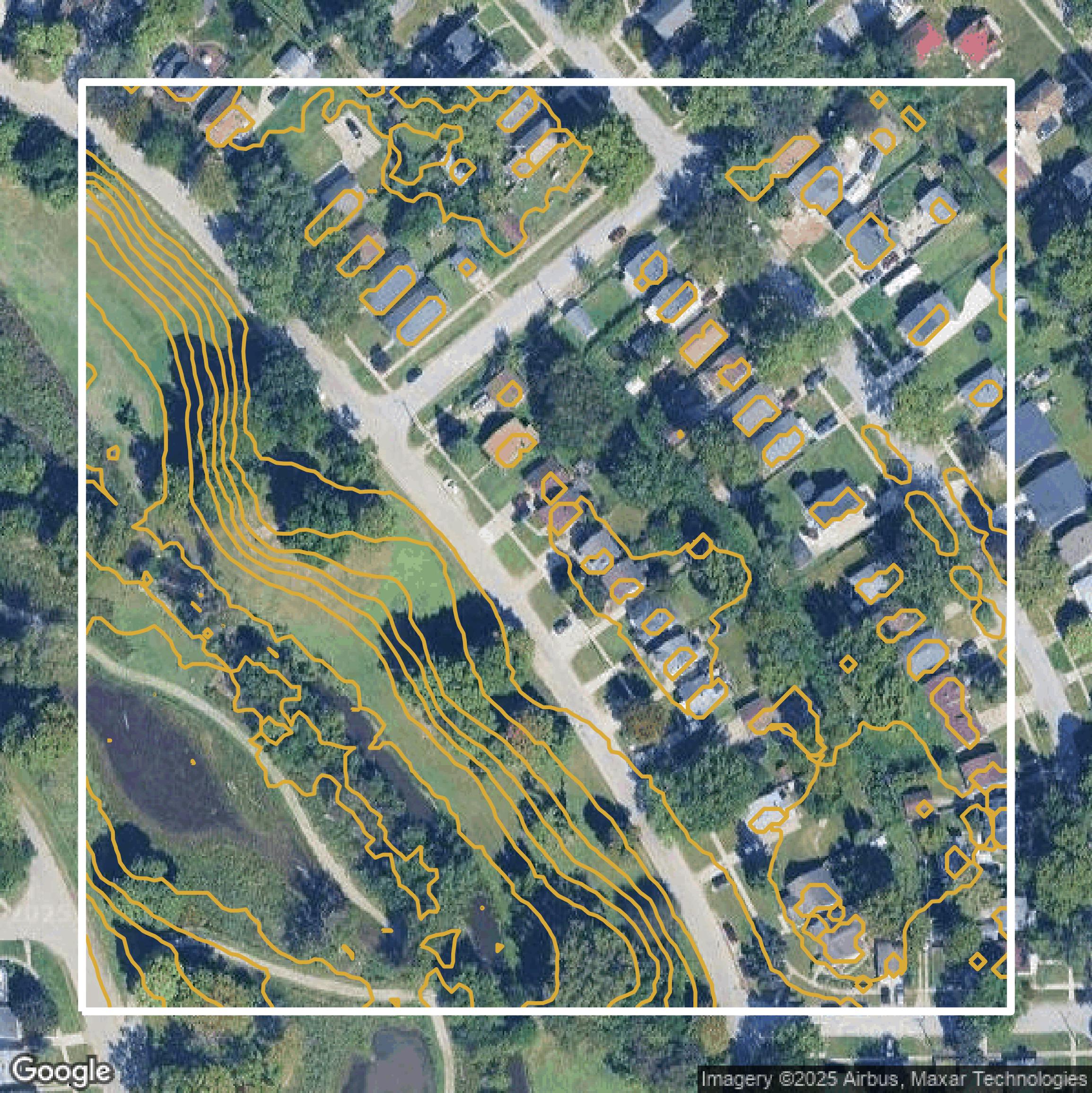 This image shows a contour map in Wayne County created using GIS data in Equator.