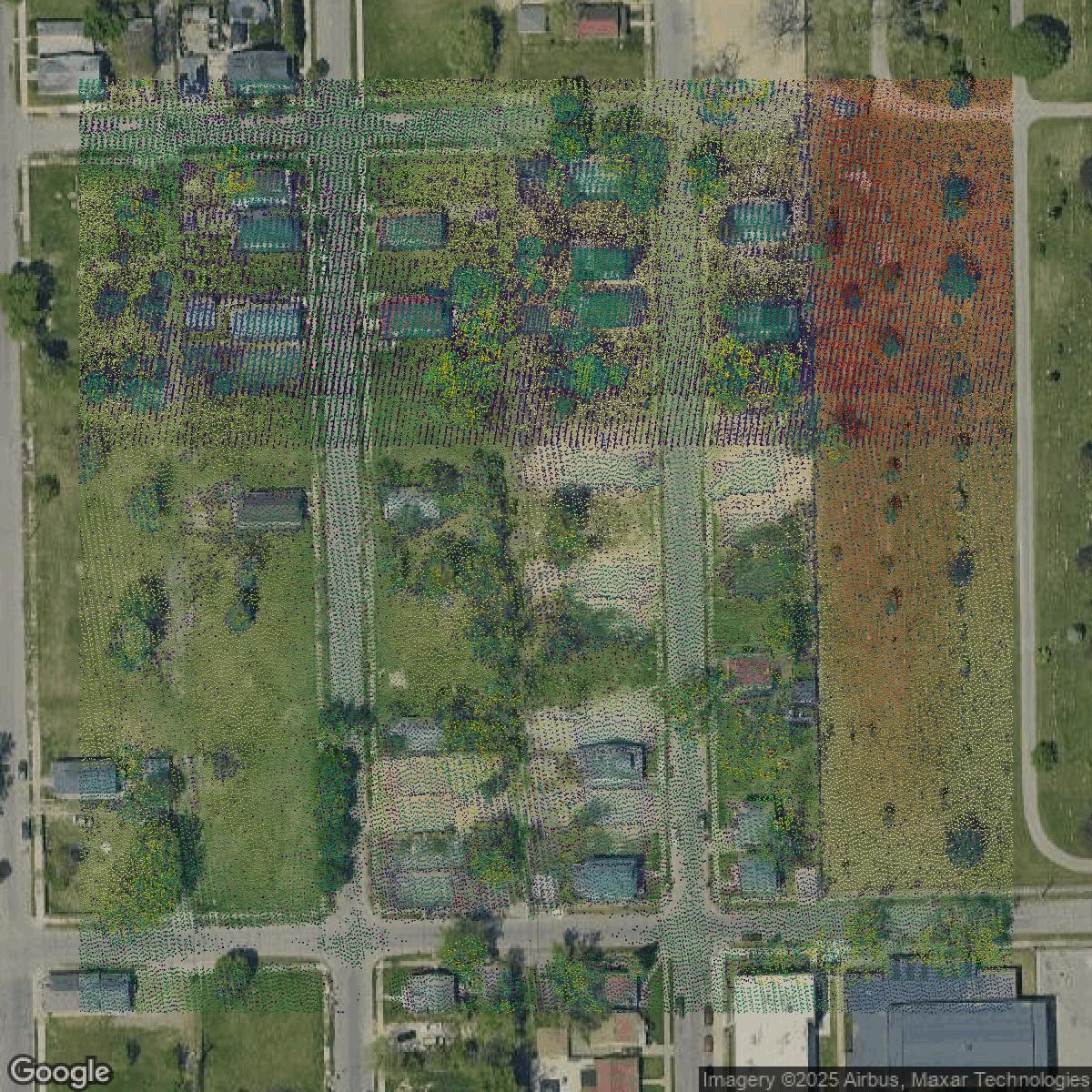 This image shows a LiDAR point cloud in Wayne County created using GIS data in Equator.