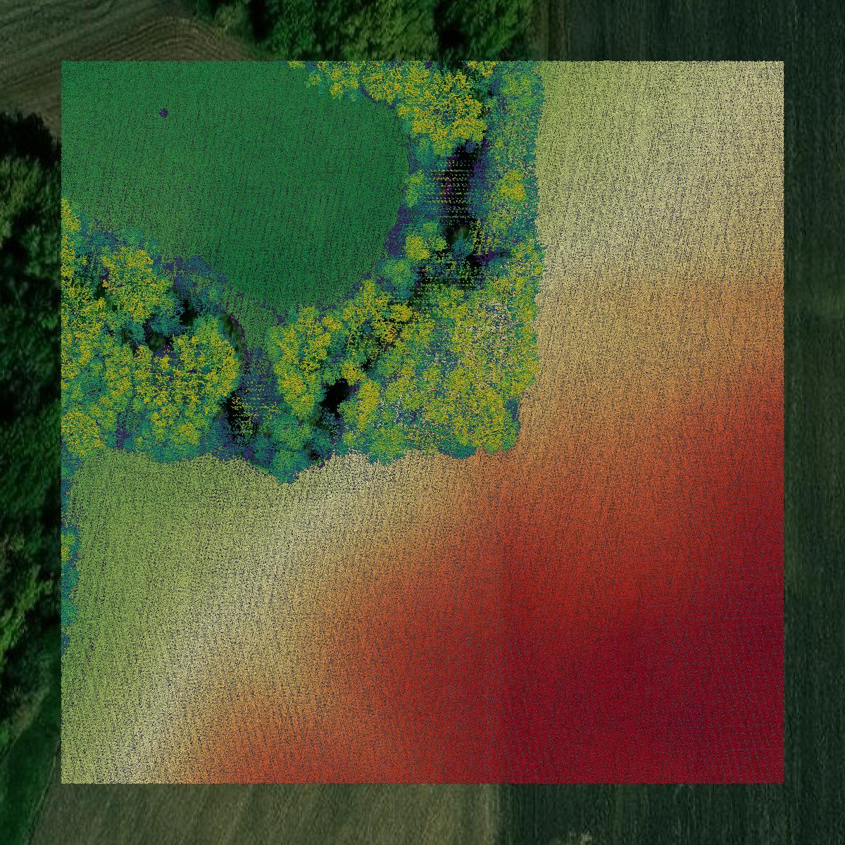 This image shows a LiDAR point cloud in Blue Earth County created using GIS data in Equator.