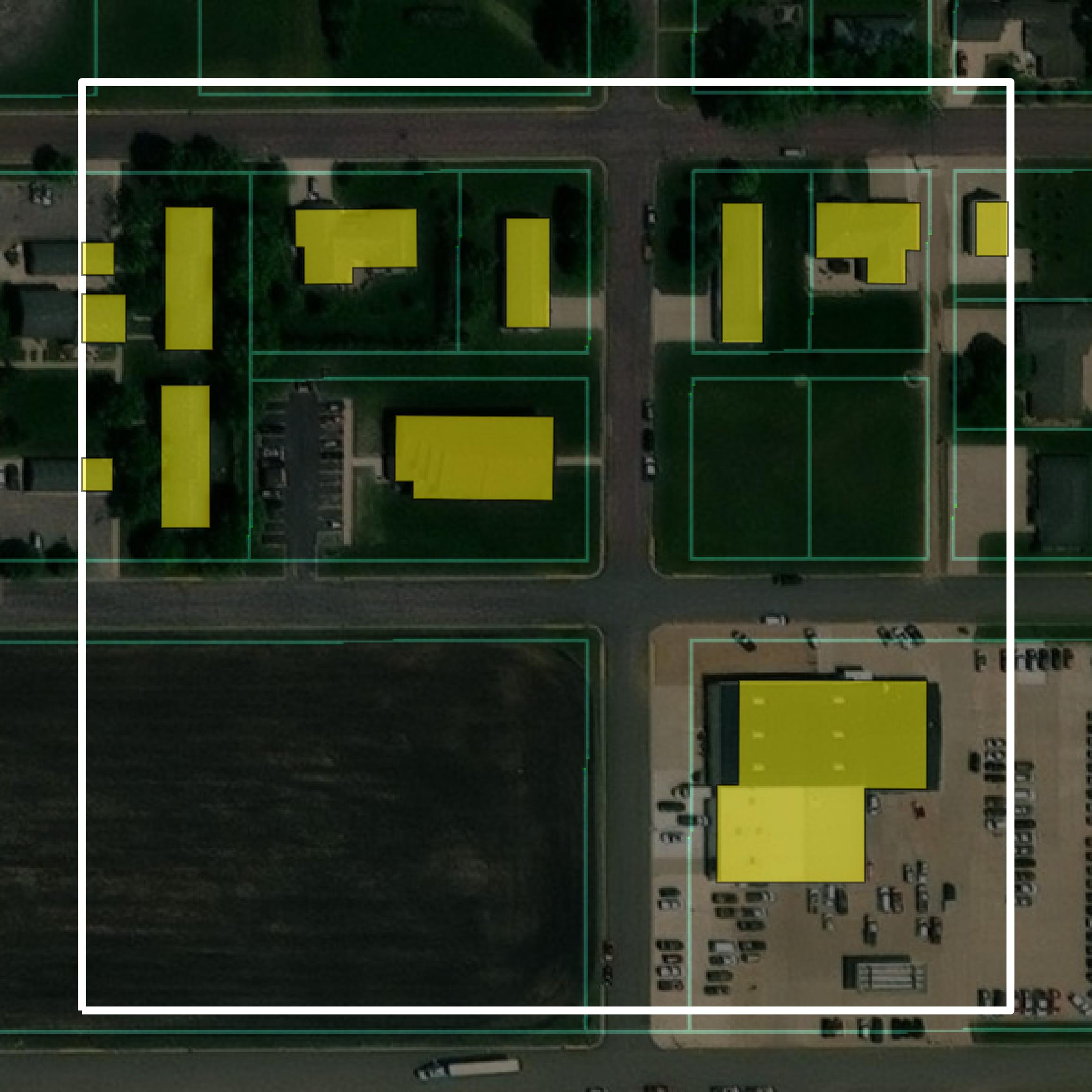 This image shows parcel and building data in Brown County created using GIS data in Equator.
