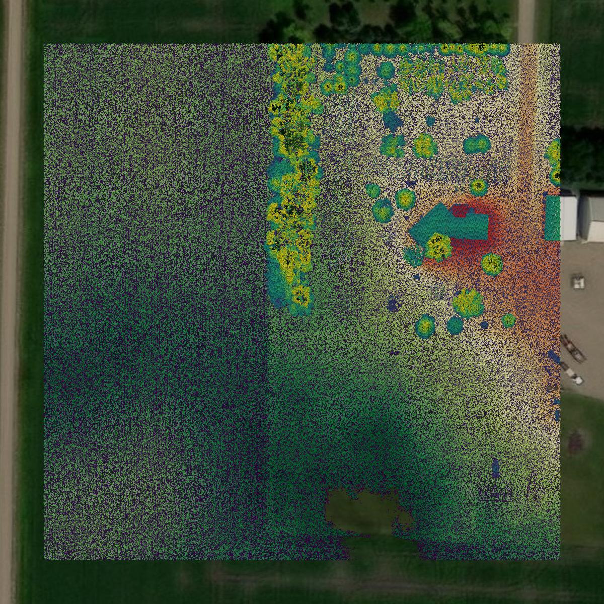 This image shows a LiDAR point cloud in Chippewa County created using GIS data in Equator.