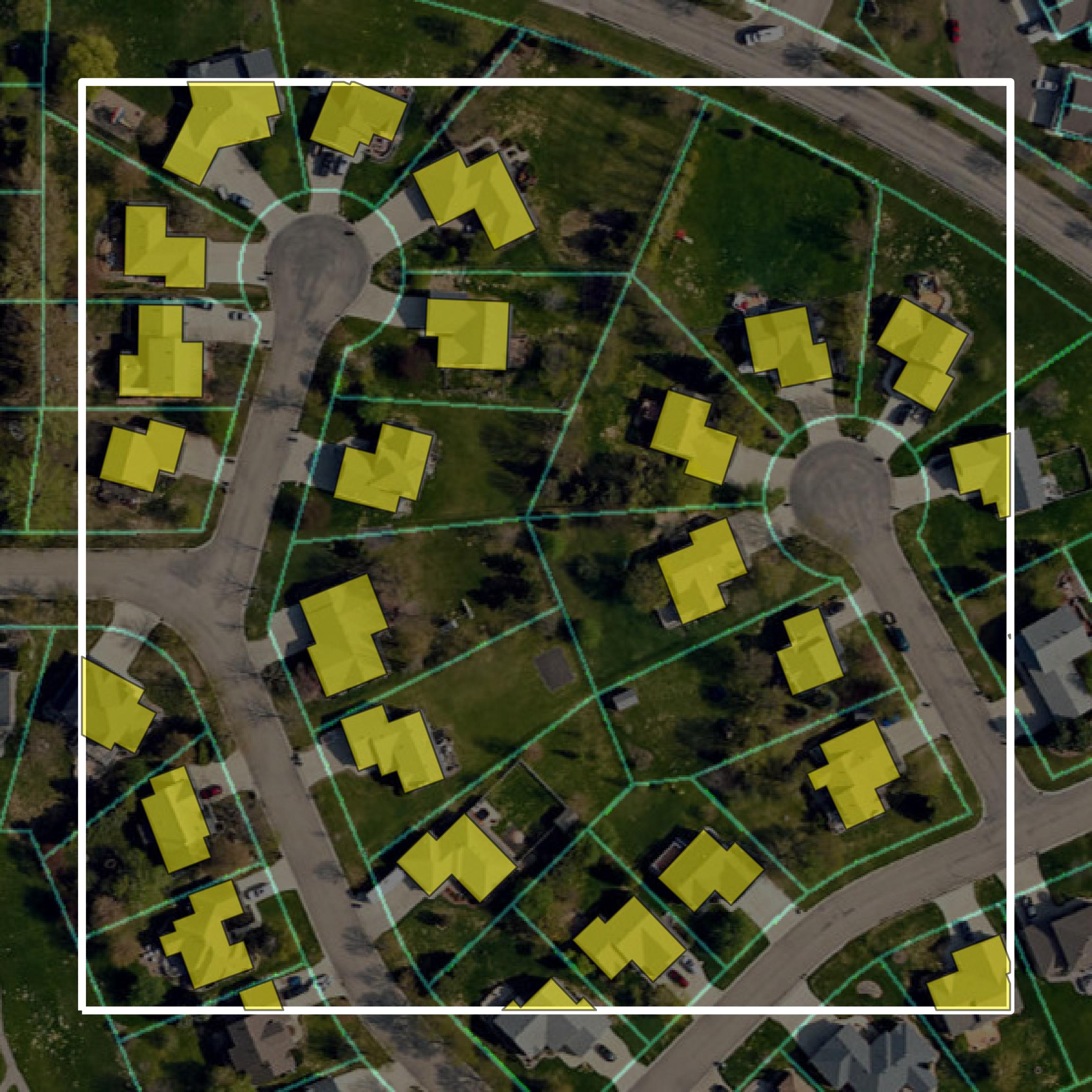 This image shows parcel and building data in Clay County created using GIS data in Equator.
