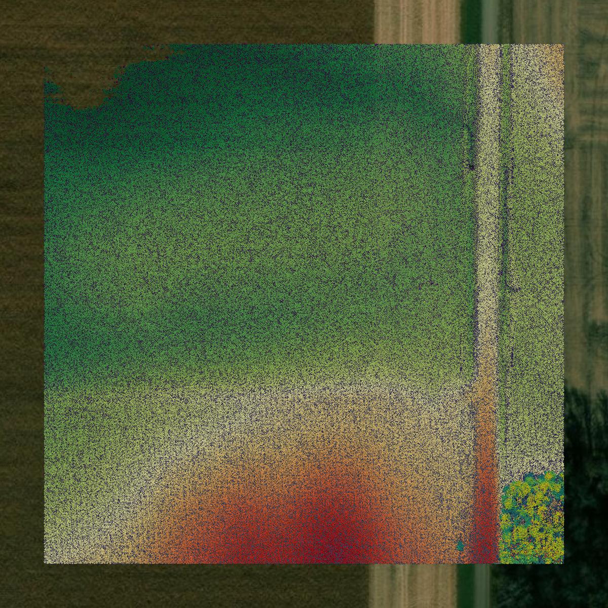 This image shows a LiDAR point cloud in Faribault County created using GIS data in Equator.