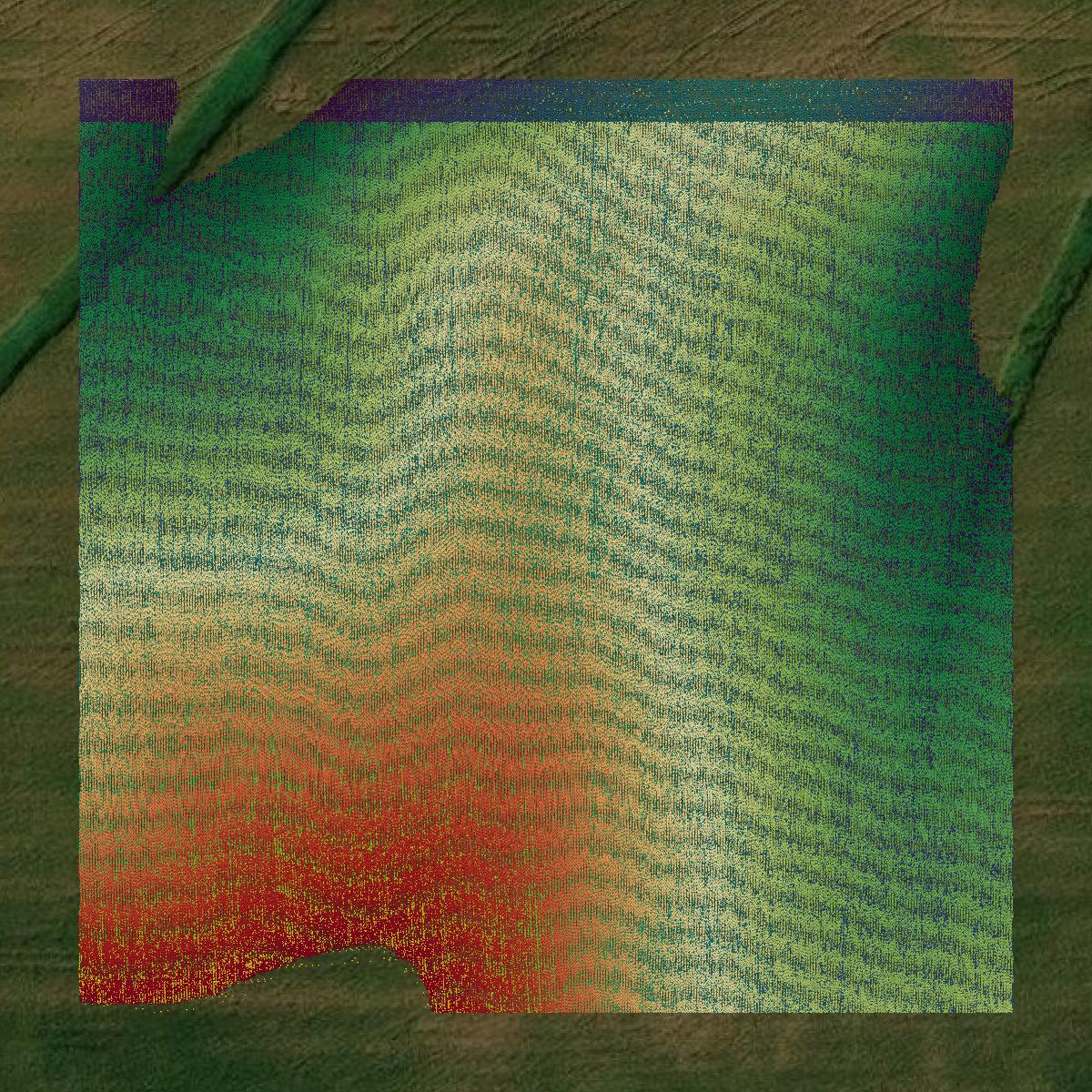 This image shows a LiDAR point cloud in Fillmore County created using GIS data in Equator.
