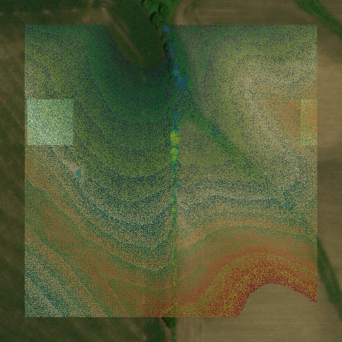 This image shows a LiDAR point cloud in Goodhue County created using GIS data in Equator.