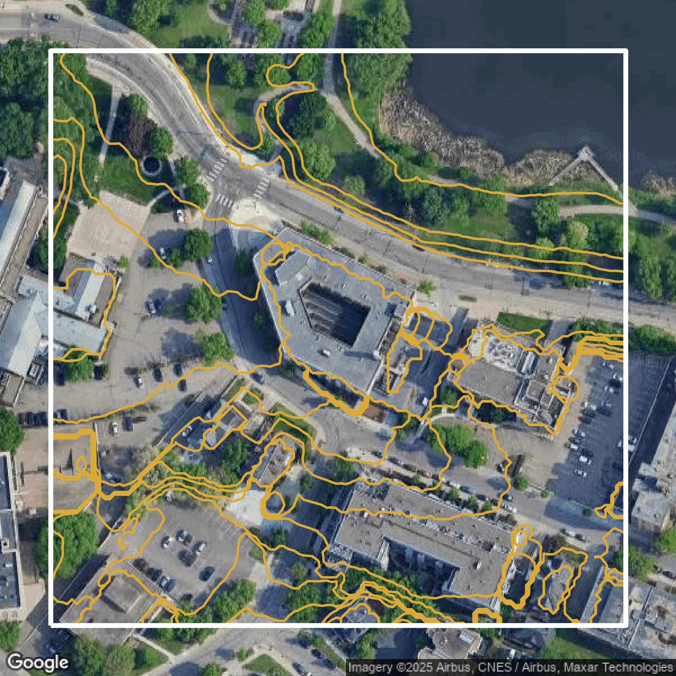 This image shows a contour map in Hennepin County created using GIS data in Equator.