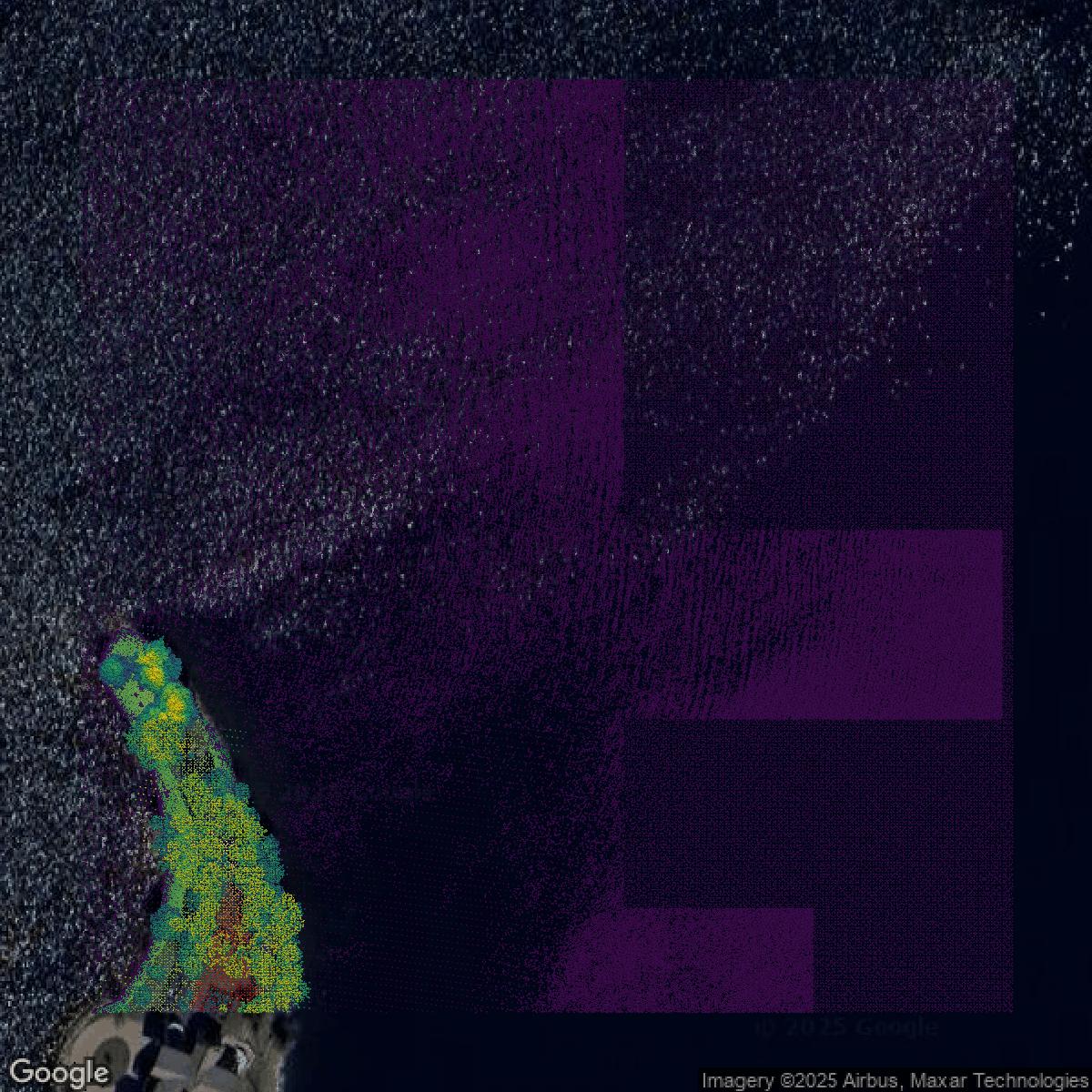 This image shows a LiDAR point cloud in Hennepin County created using GIS data in Equator.