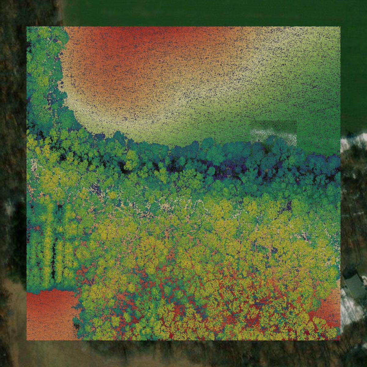 This image shows a LiDAR point cloud in Isanti County created using GIS data in Equator.