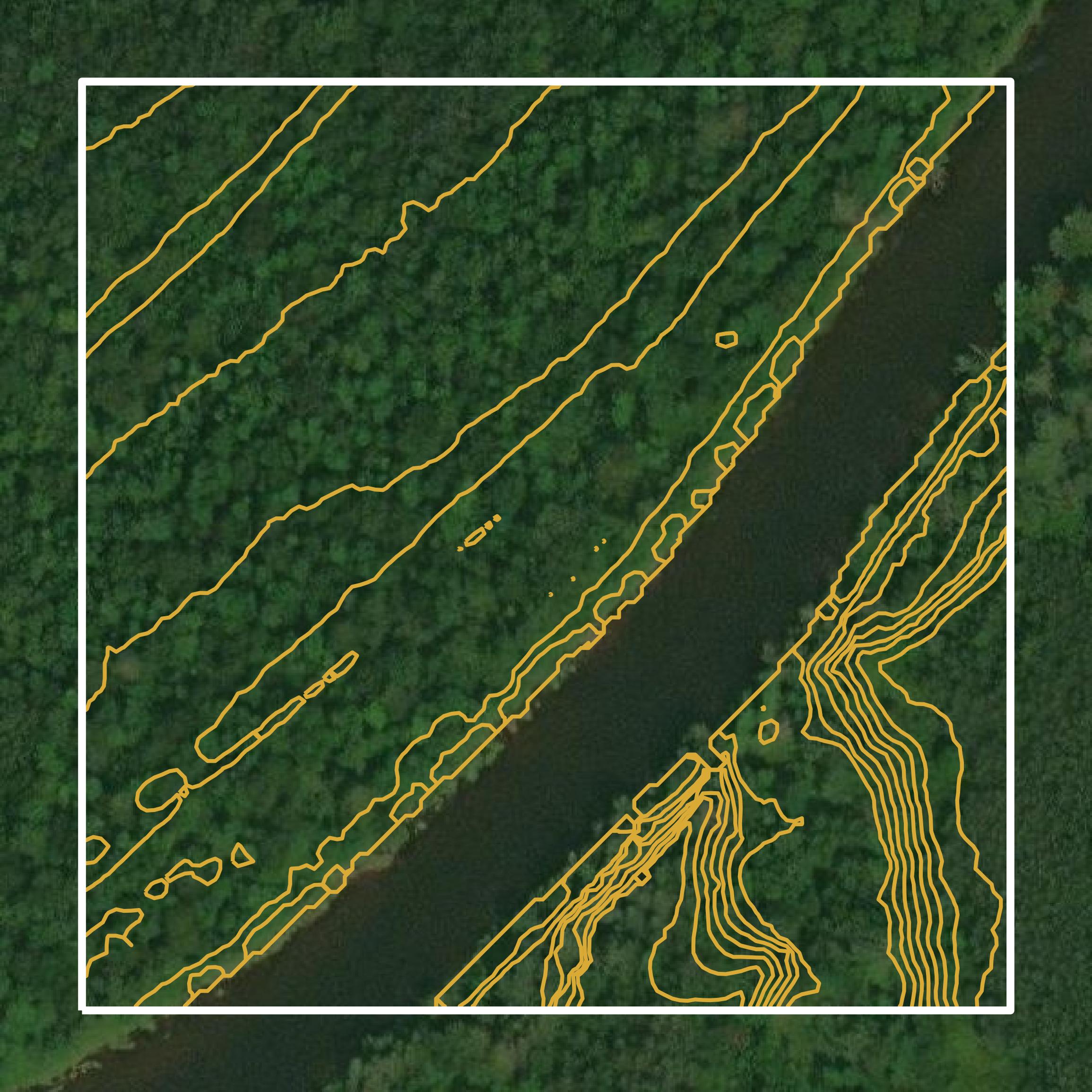 This image shows a contour map in Koochiching County created using GIS data in Equator.