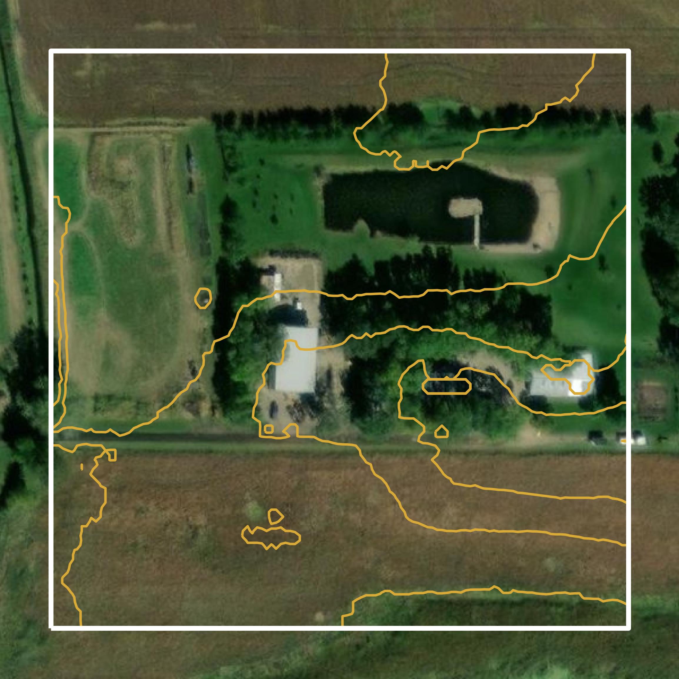 This image shows a contour map in Le Sueur County created using GIS data in Equator.