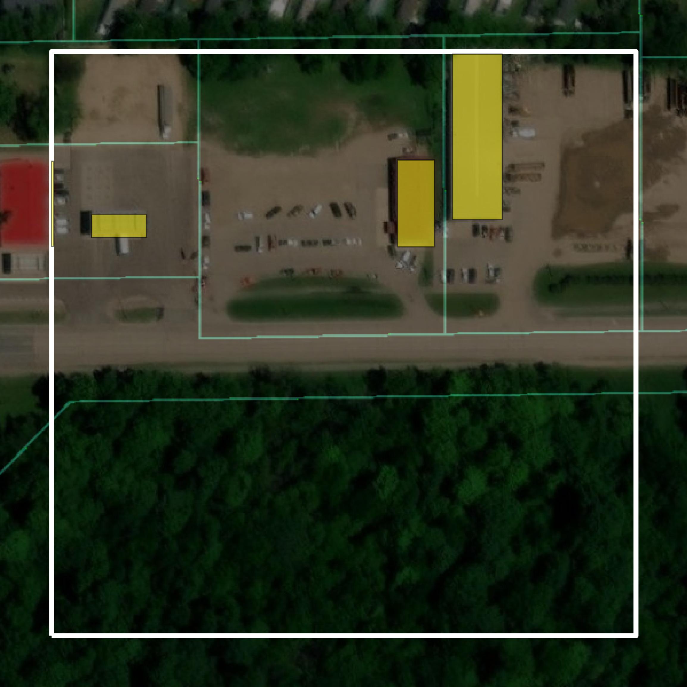 This image shows parcel and building data in Le Sueur County created using GIS data in Equator.
