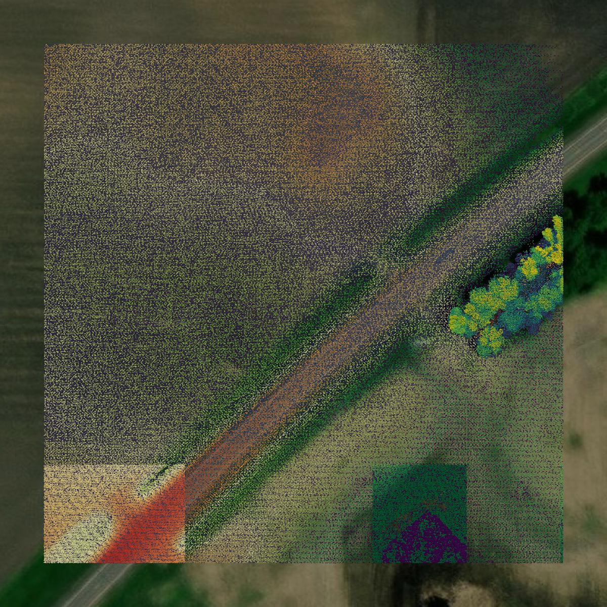 This image shows a LiDAR point cloud in Le Sueur County created using GIS data in Equator.