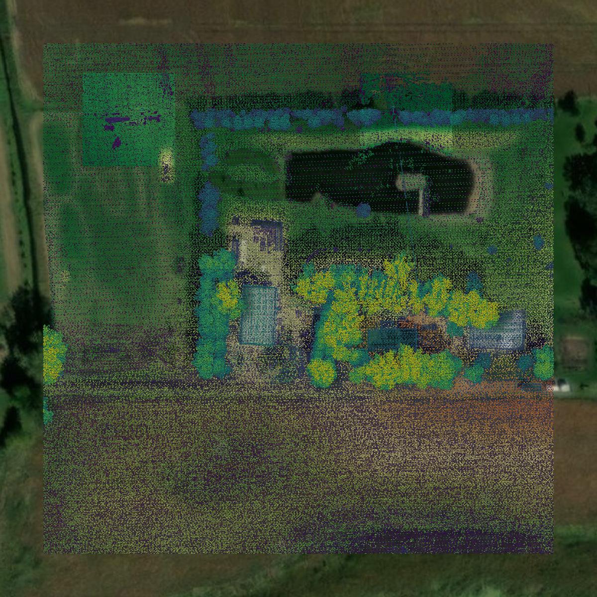 This image shows a LiDAR point cloud in Le Sueur County created using GIS data in Equator.