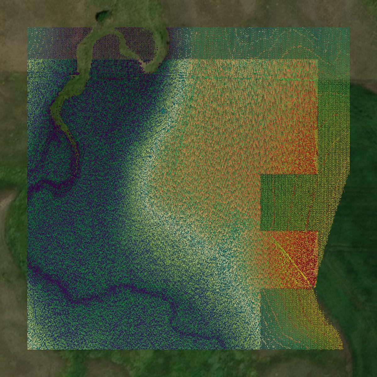This image shows a LiDAR point cloud in Lincoln County created using GIS data in Equator.