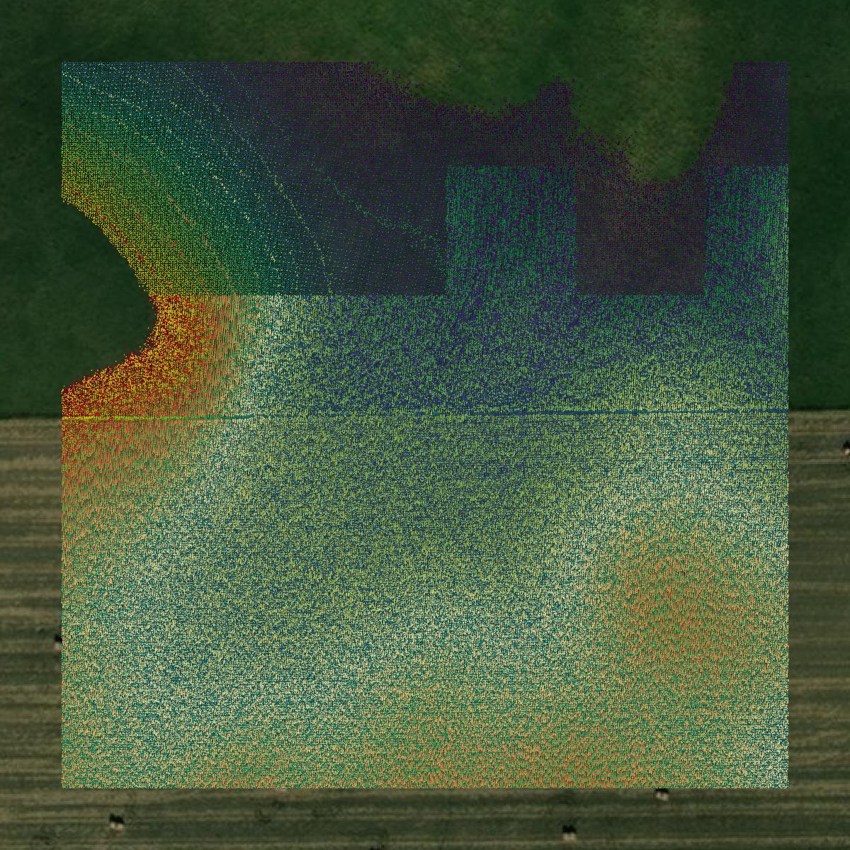 This image shows a LiDAR point cloud in Lyon County created using GIS data in Equator.
