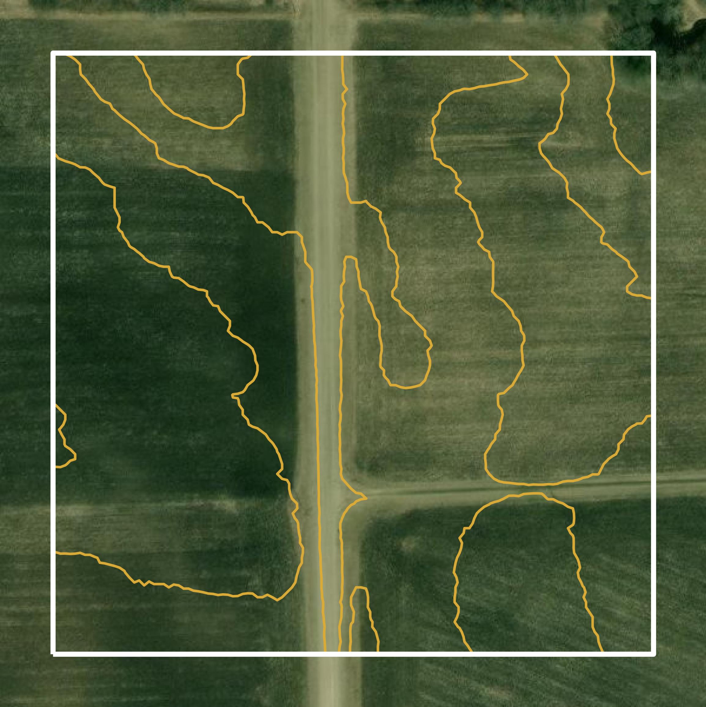 This image shows a contour map in McLeod County created using GIS data in Equator.