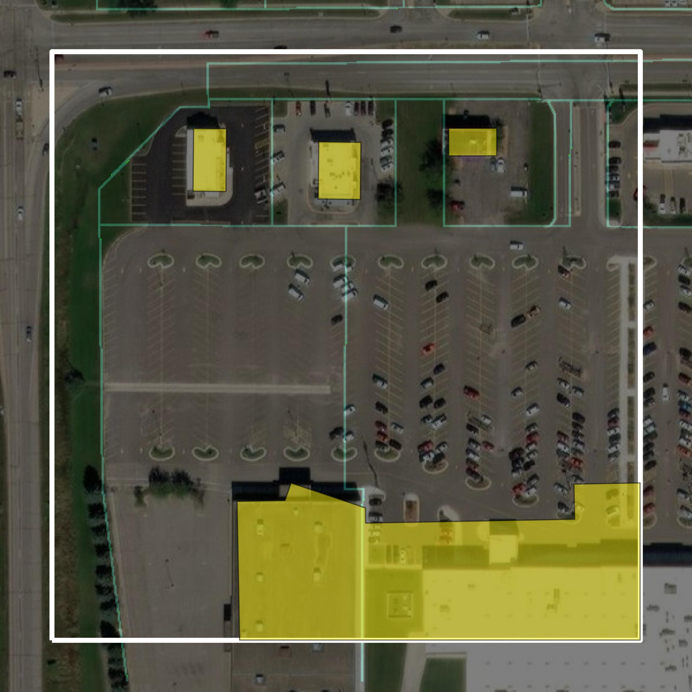 This image shows parcel and building data in Mower County created using GIS data in Equator.