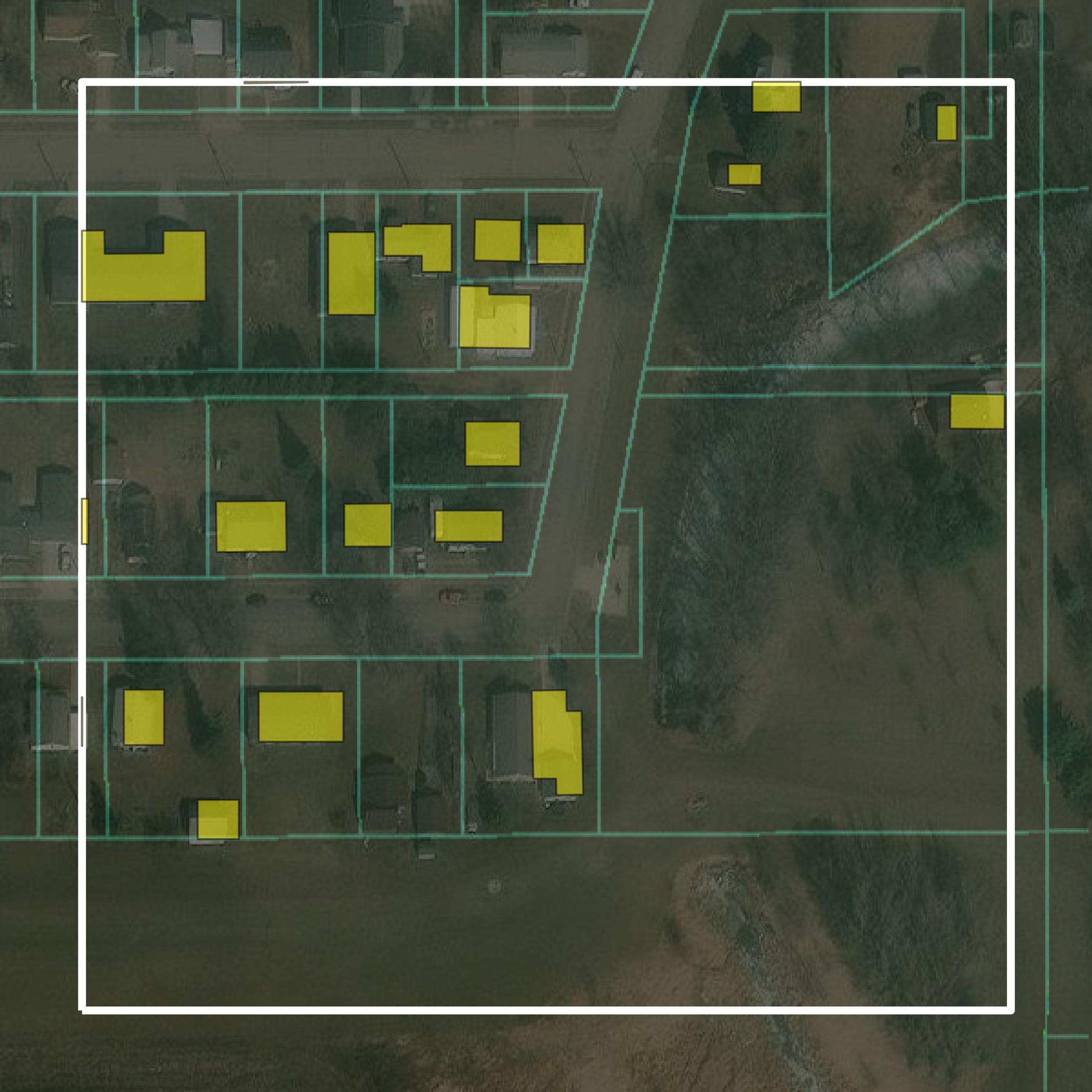 This image shows parcel and building data in Norman County created using GIS data in Equator.