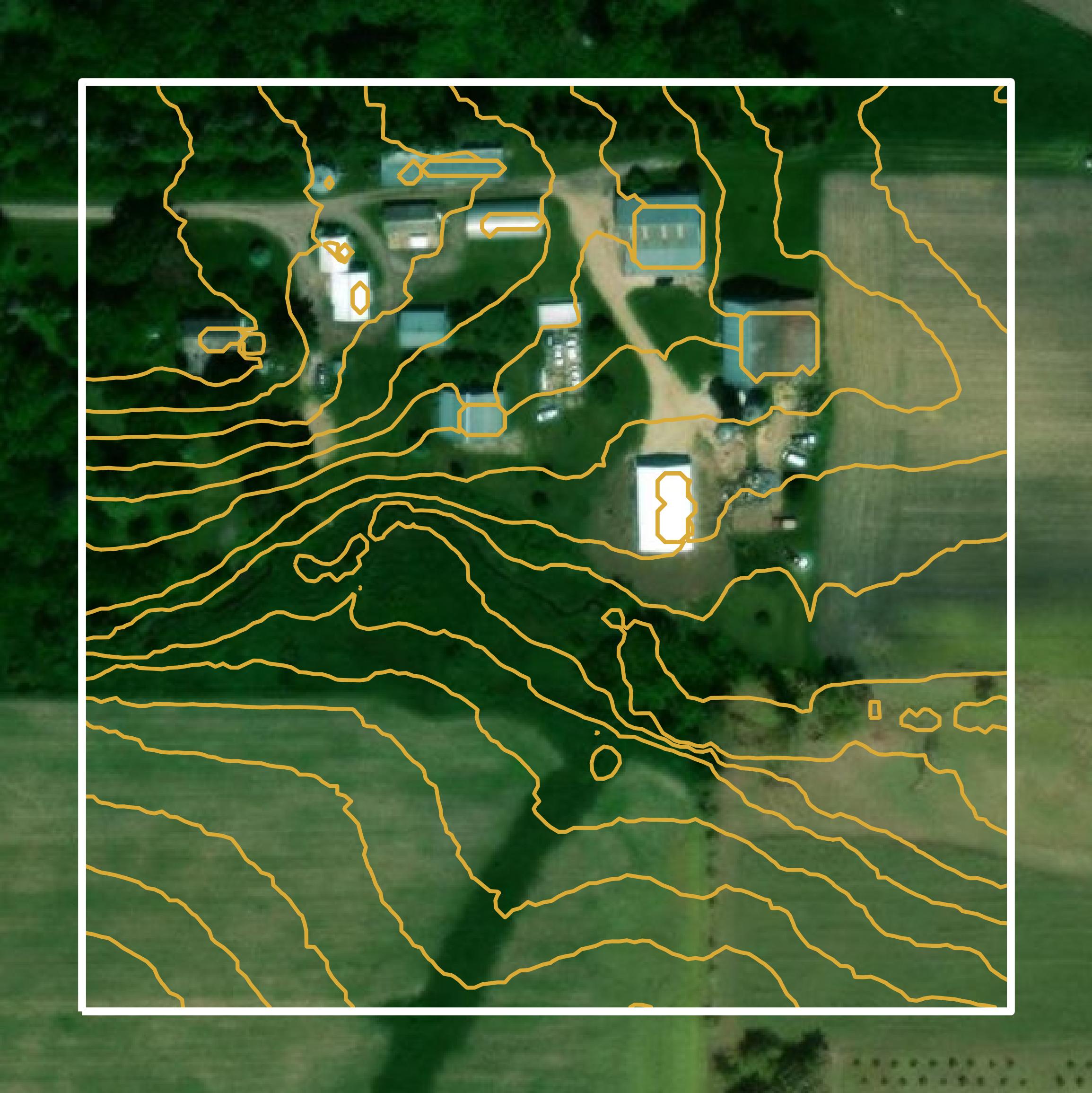 This image shows a contour map in Olmsted County created using GIS data in Equator.