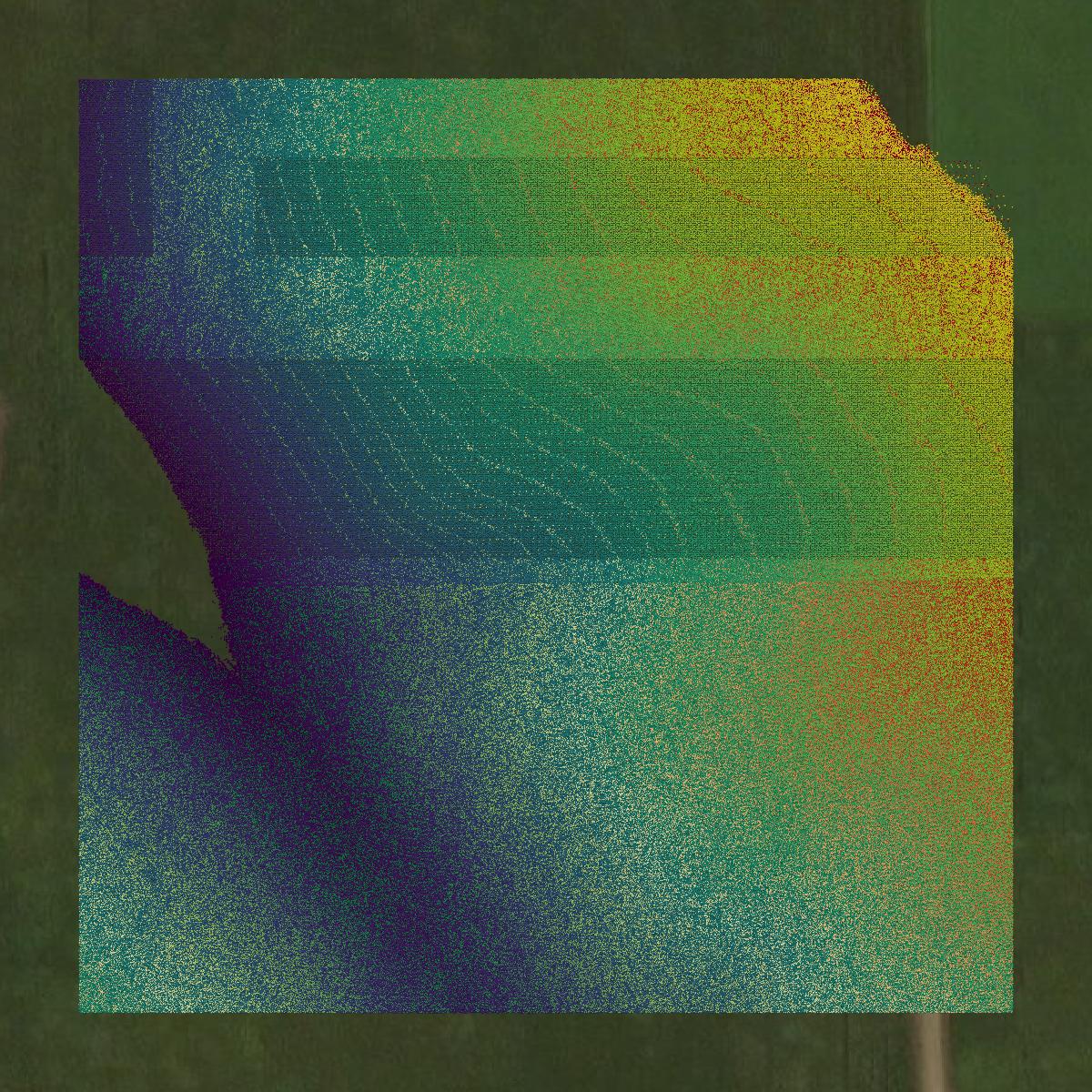 This image shows a LiDAR point cloud in Olmsted County created using GIS data in Equator.