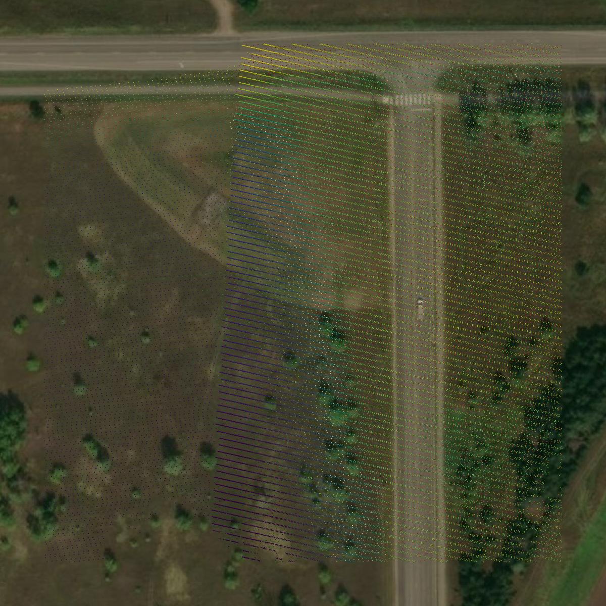 This image shows a LiDAR point cloud in Otter Tail County created using GIS data in Equator.