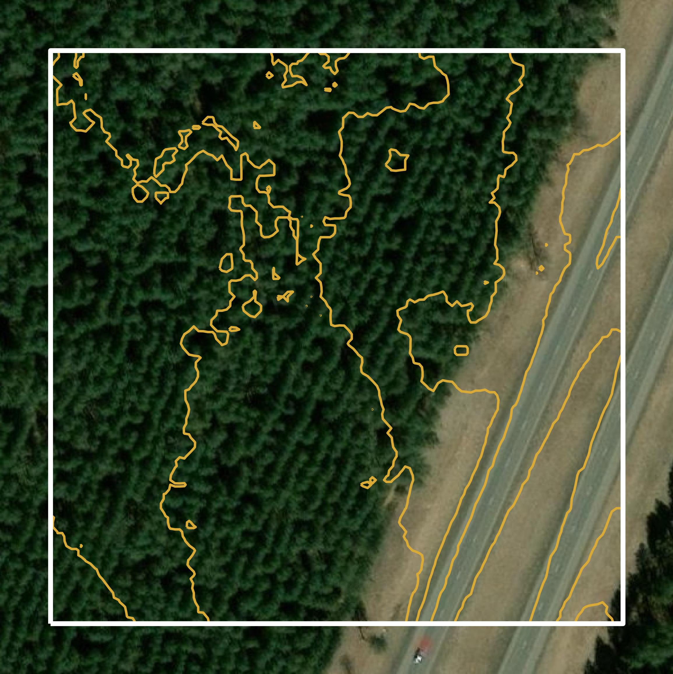 This image shows a contour map in Pine County created using GIS data in Equator.