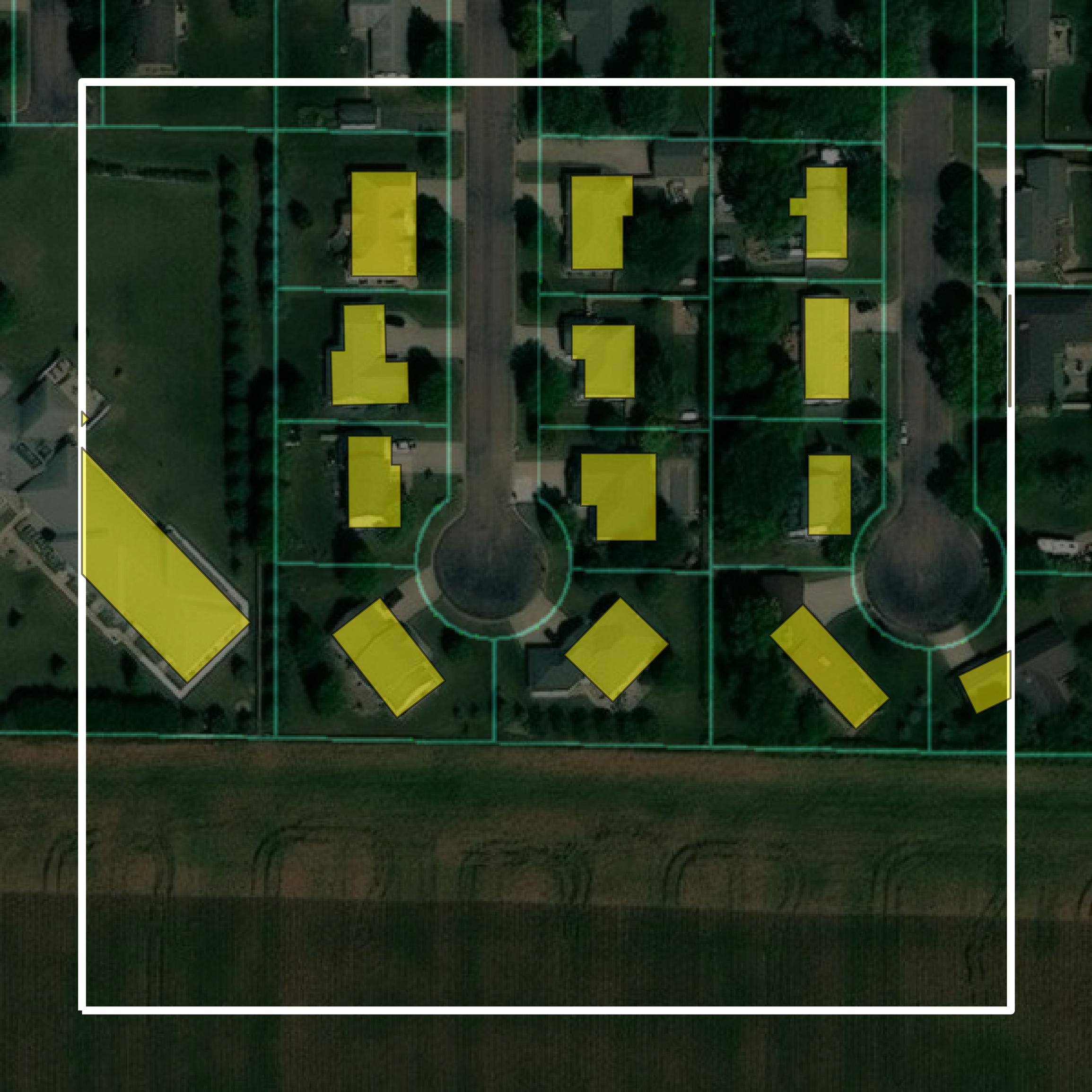 This image shows parcel and building data in Pipestone County created using GIS data in Equator.