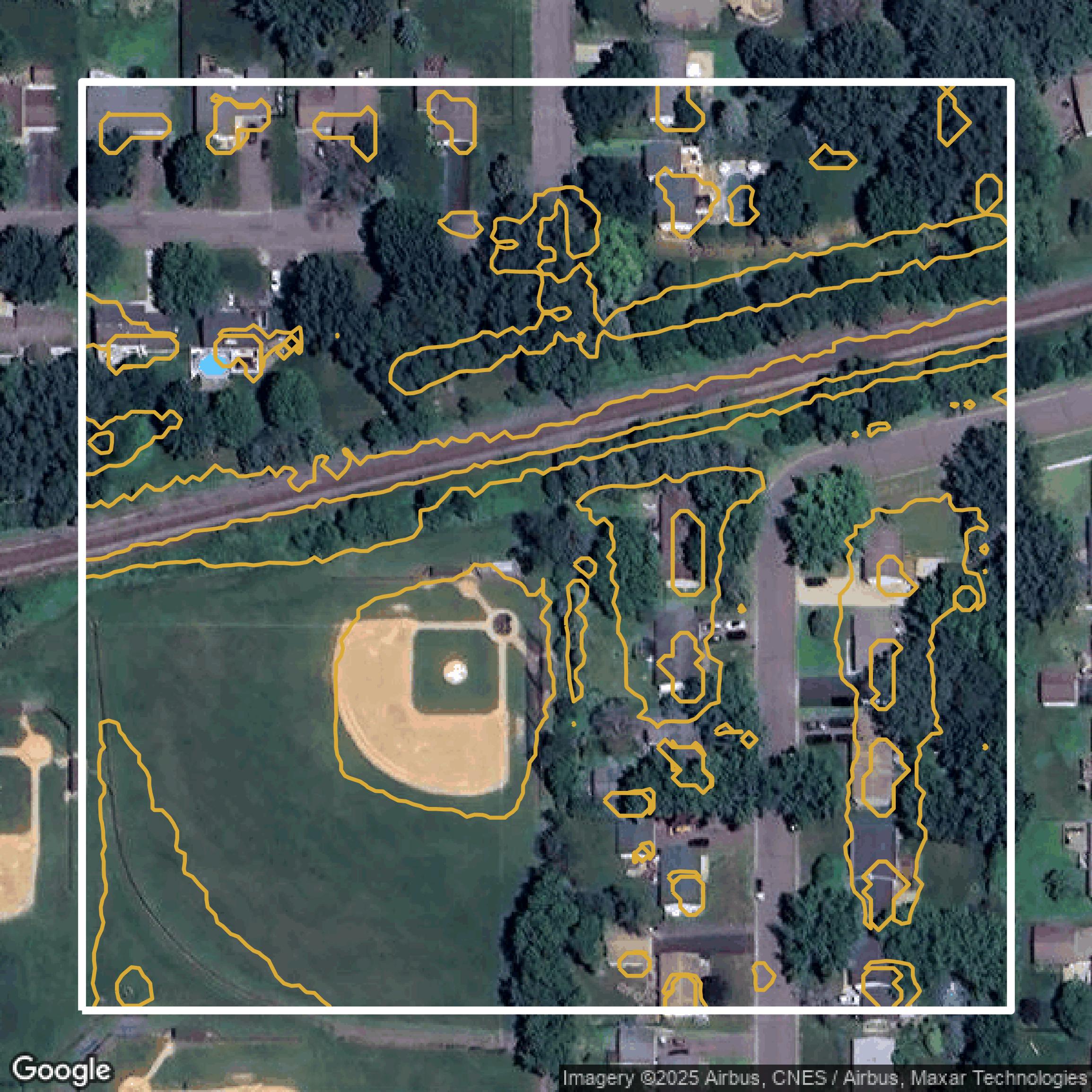 This image shows a contour map in Ramsey County created using GIS data in Equator.