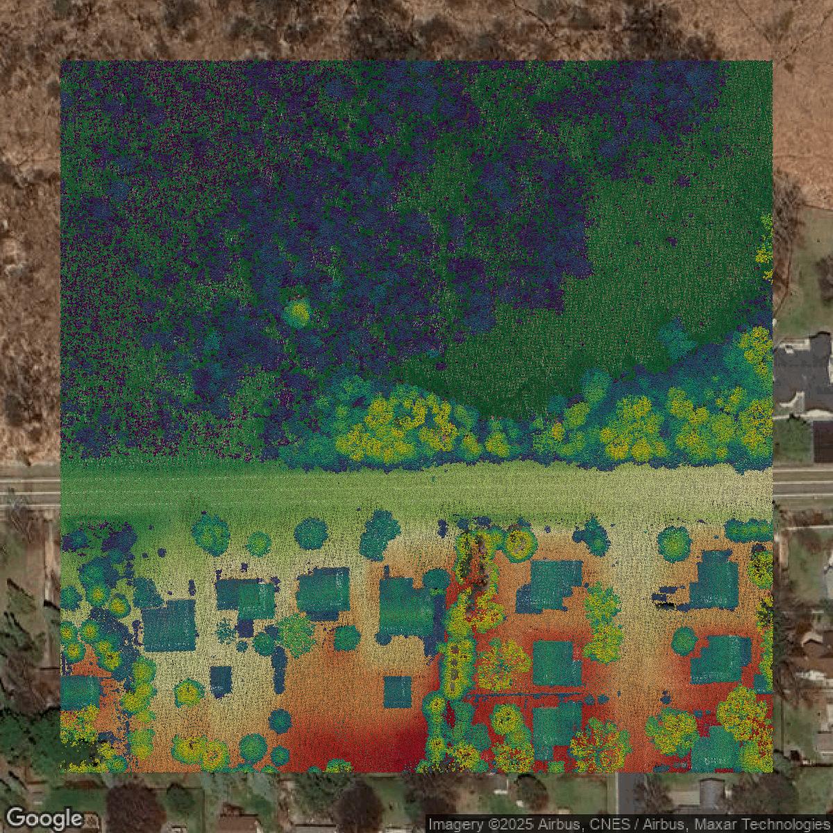 This image shows a LiDAR point cloud in Ramsey County created using GIS data in Equator.