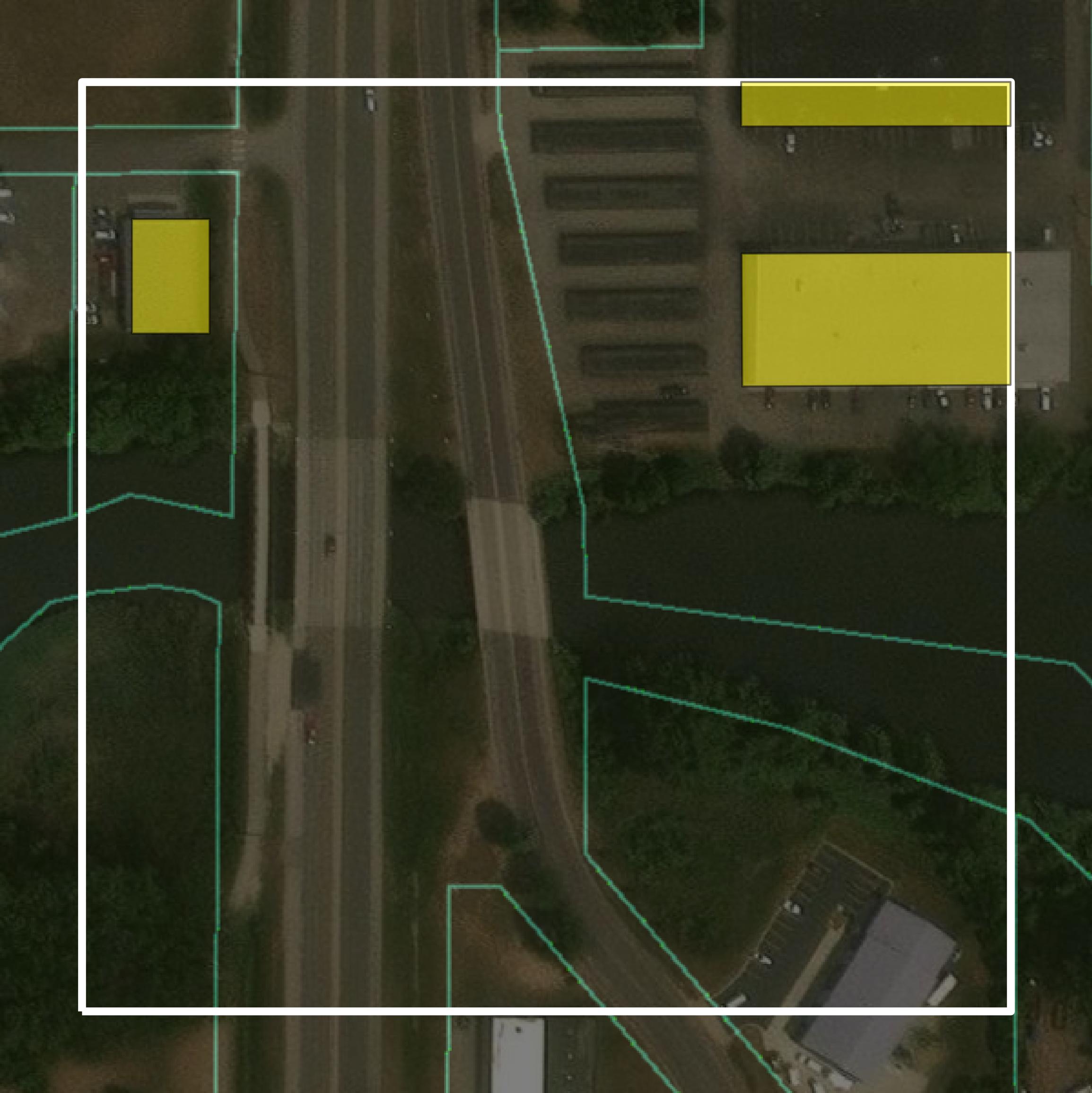 This image shows parcel and building data in Rice County created using GIS data in Equator.
