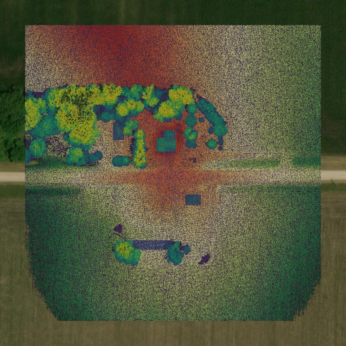 This image shows a LiDAR point cloud in Rice County created using GIS data in Equator.