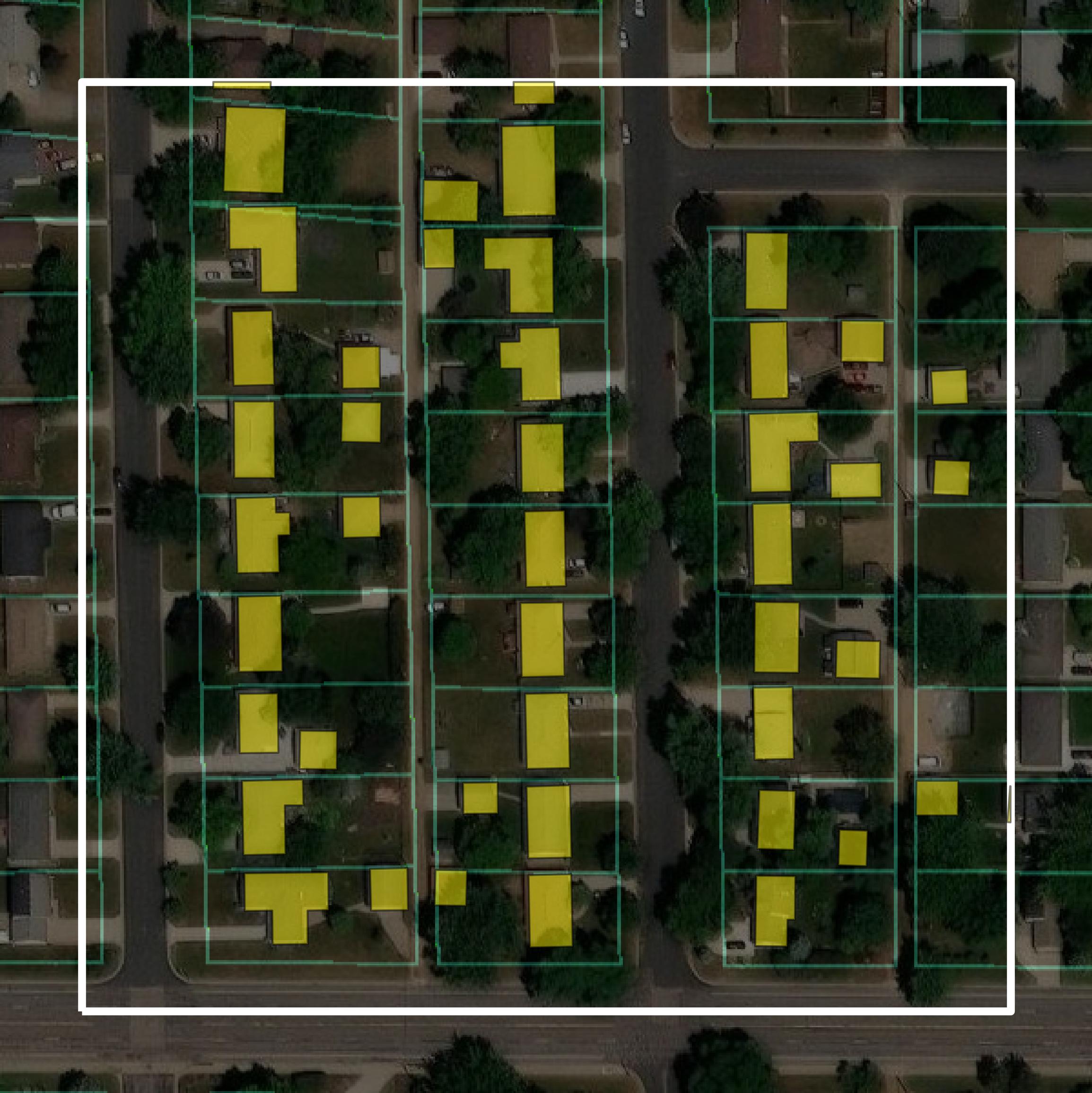 This image shows parcel and building data in Scott County created using GIS data in Equator.