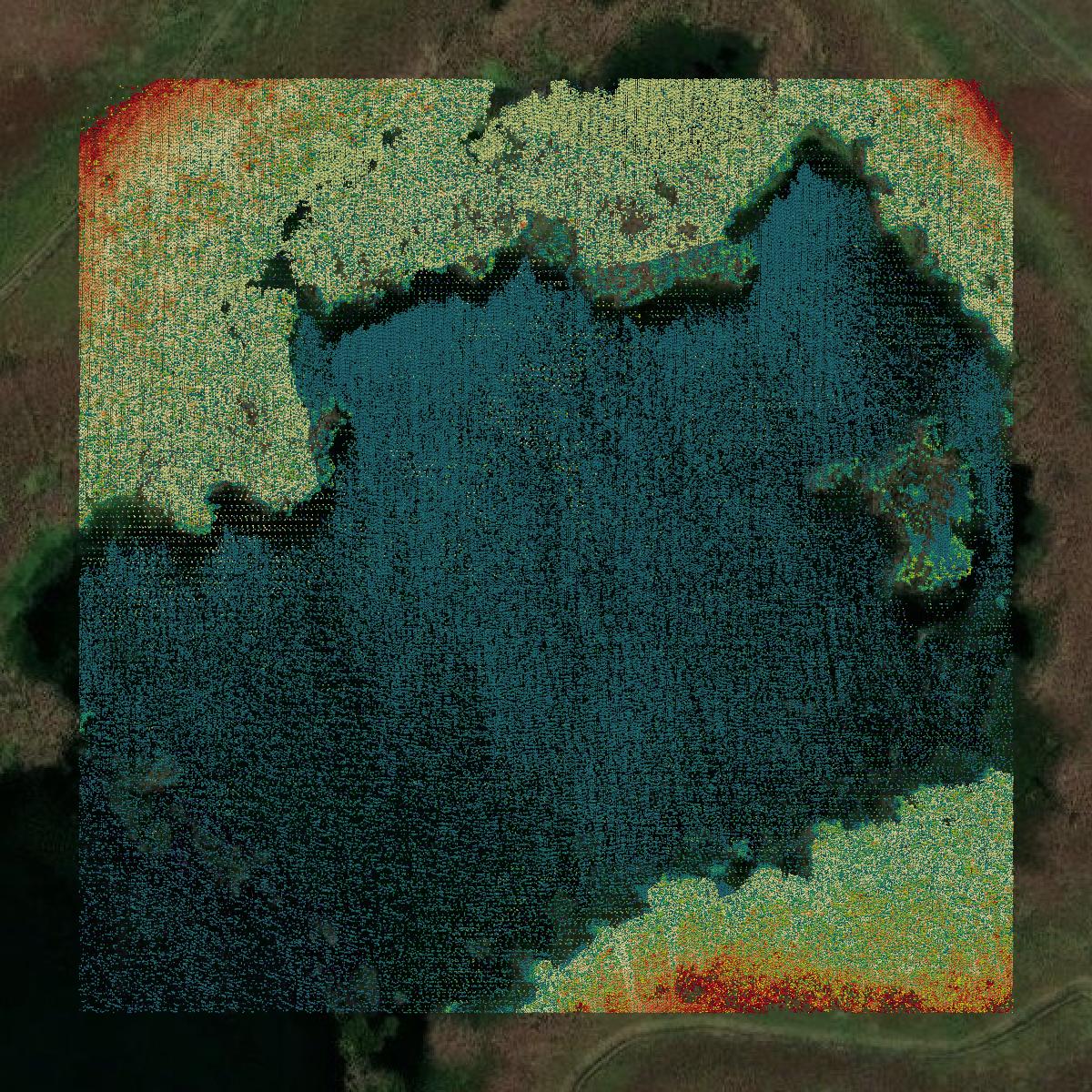 This image shows a LiDAR point cloud in Sibley County created using GIS data in Equator.