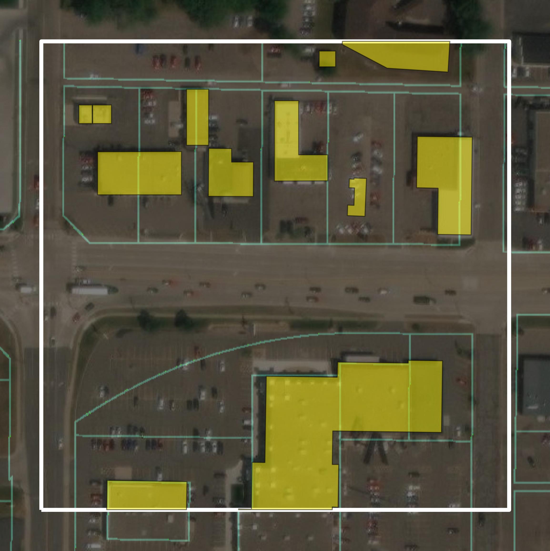This image shows parcel and building data in Stearns County created using GIS data in Equator.
