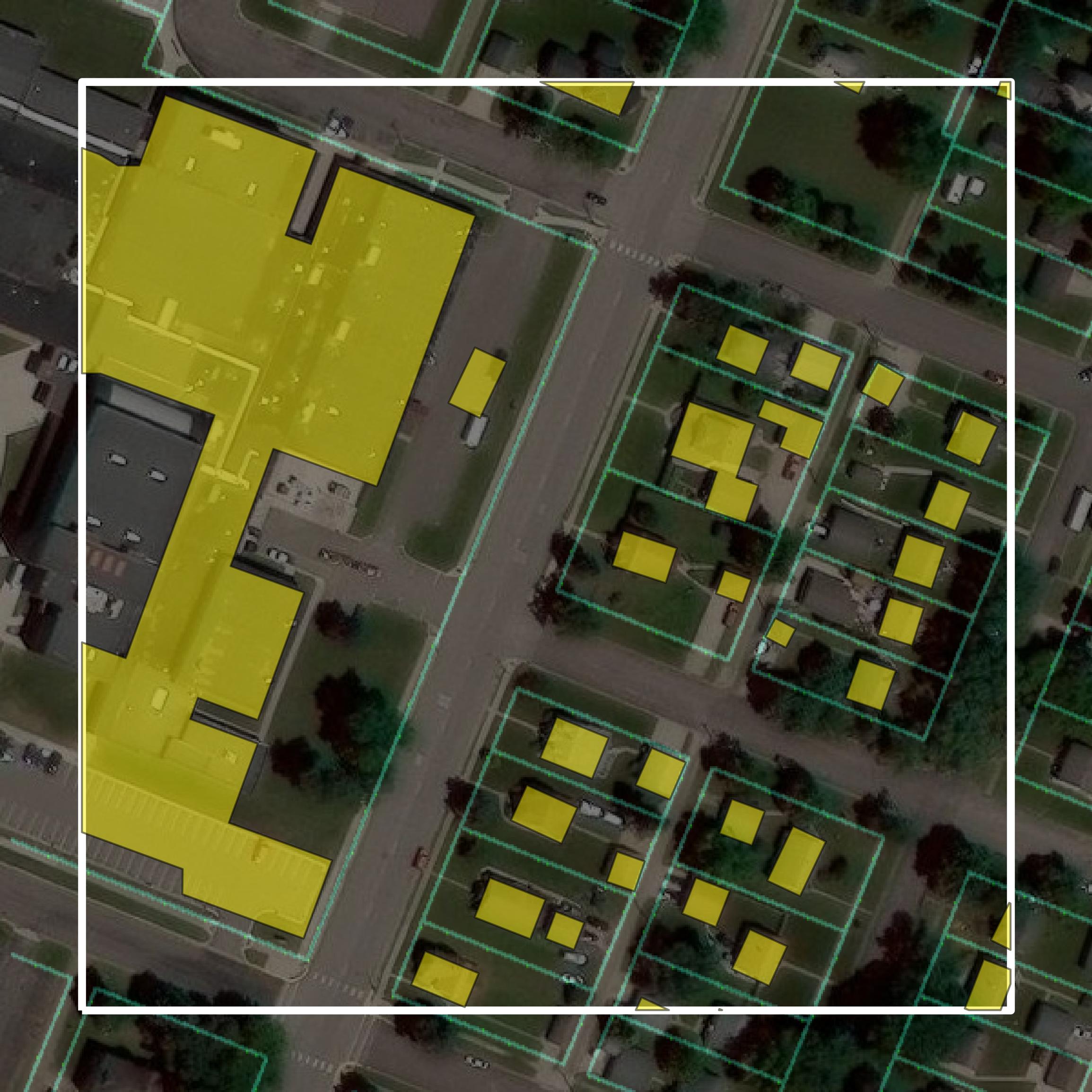 This image shows parcel and building data in Swift County created using GIS data in Equator.