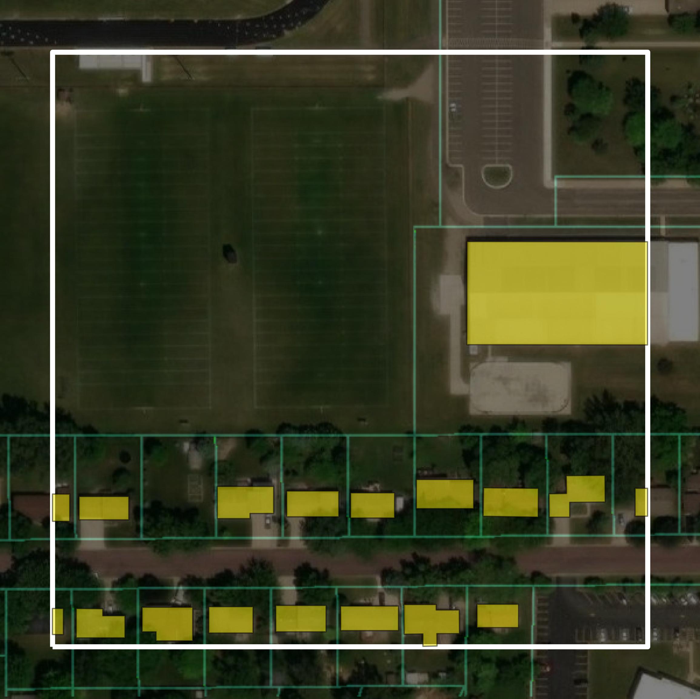 This image shows parcel and building data in Waseca County created using GIS data in Equator.