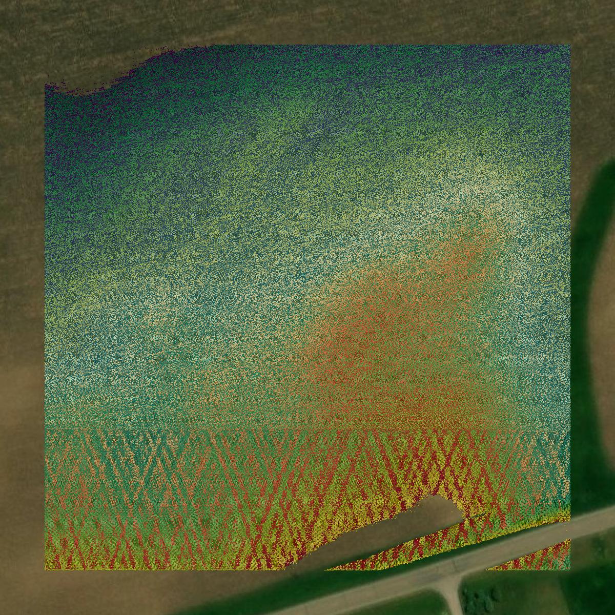 This image shows a LiDAR point cloud in Waseca County created using GIS data in Equator.