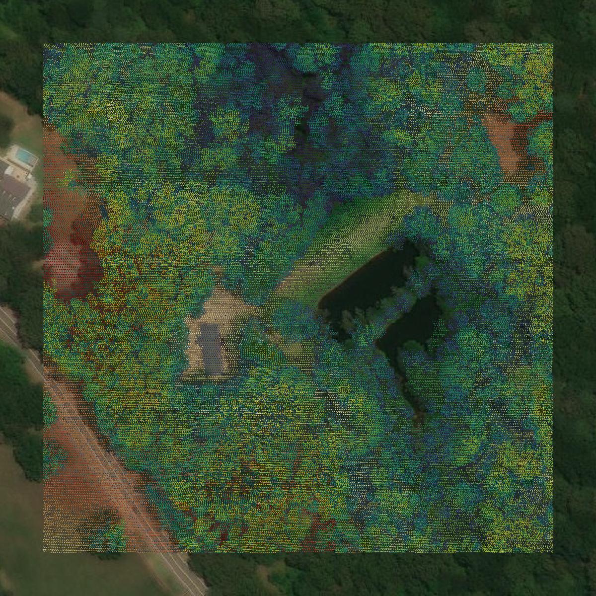 This image shows a LiDAR point cloud in Adams County created using GIS data in Equator.